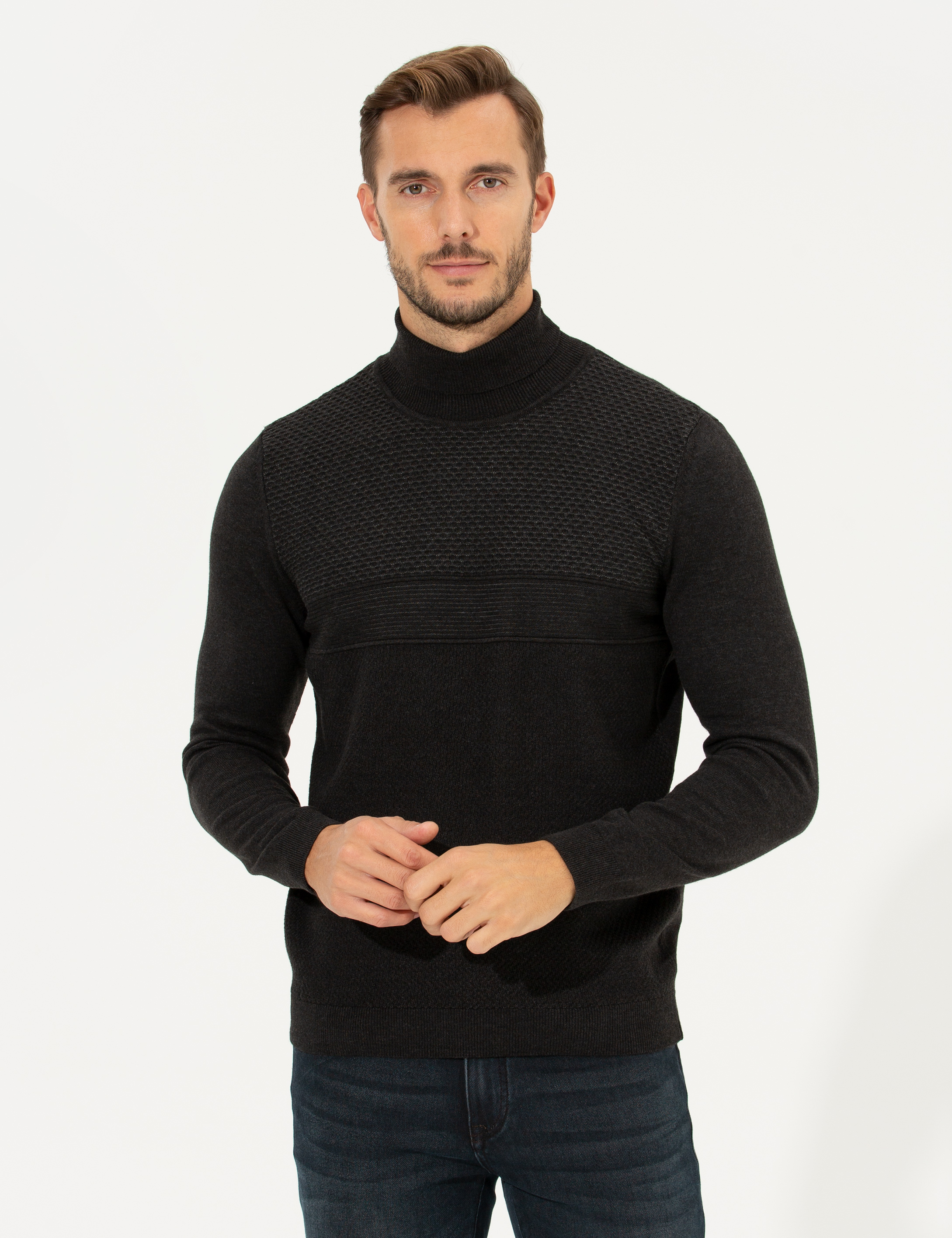 Pierre Cardin Antrasit Slim Fit Balıkçı Yaka Triko Kazak görsel 4