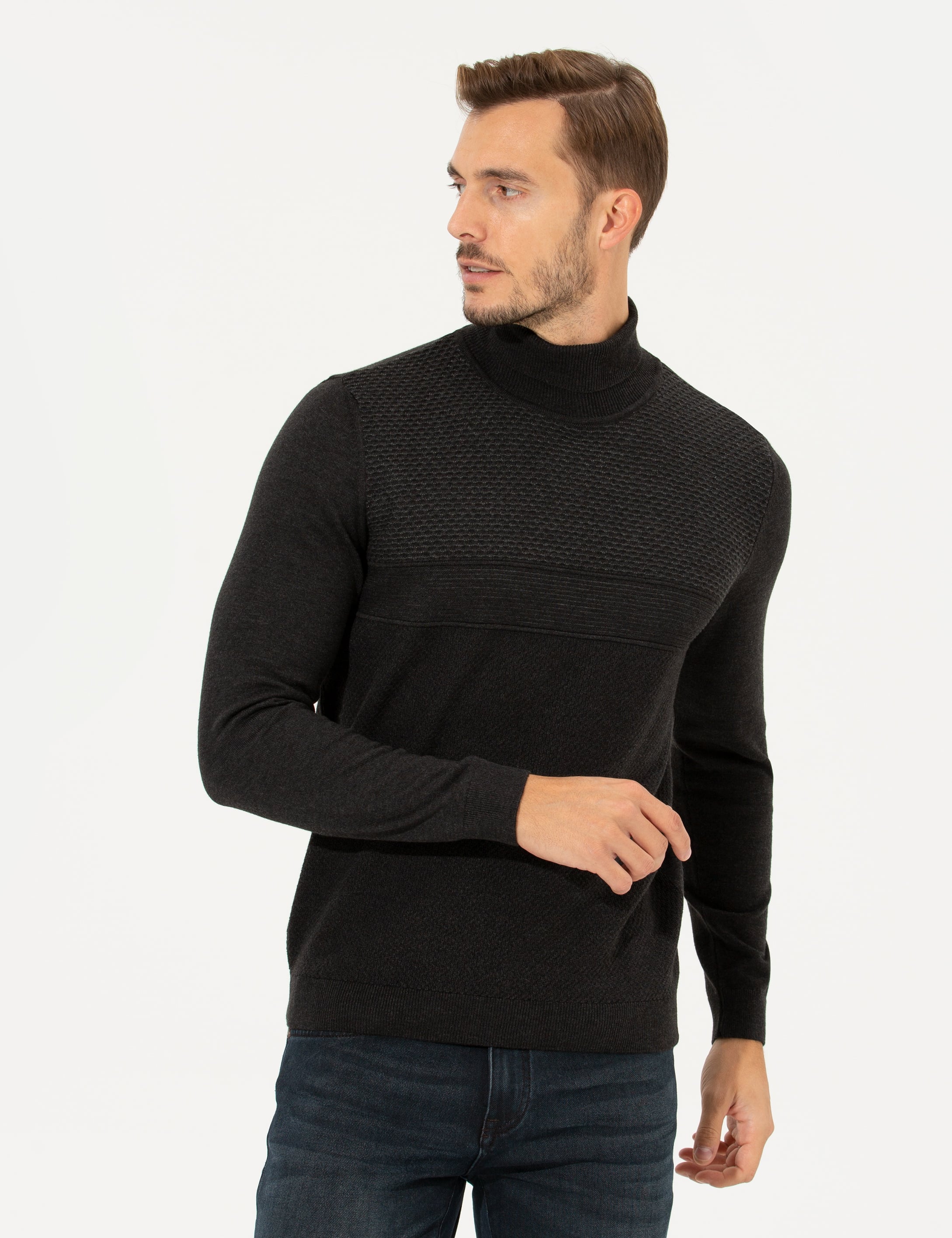 Pierre Cardin Antrasit Slim Fit Balıkçı Yaka Triko Kazak görsel 3
