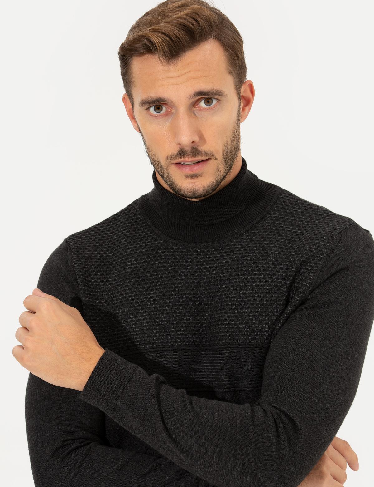 Antrasit Slim Fit Balıkçı Yaka Triko Kazak - 50265422047