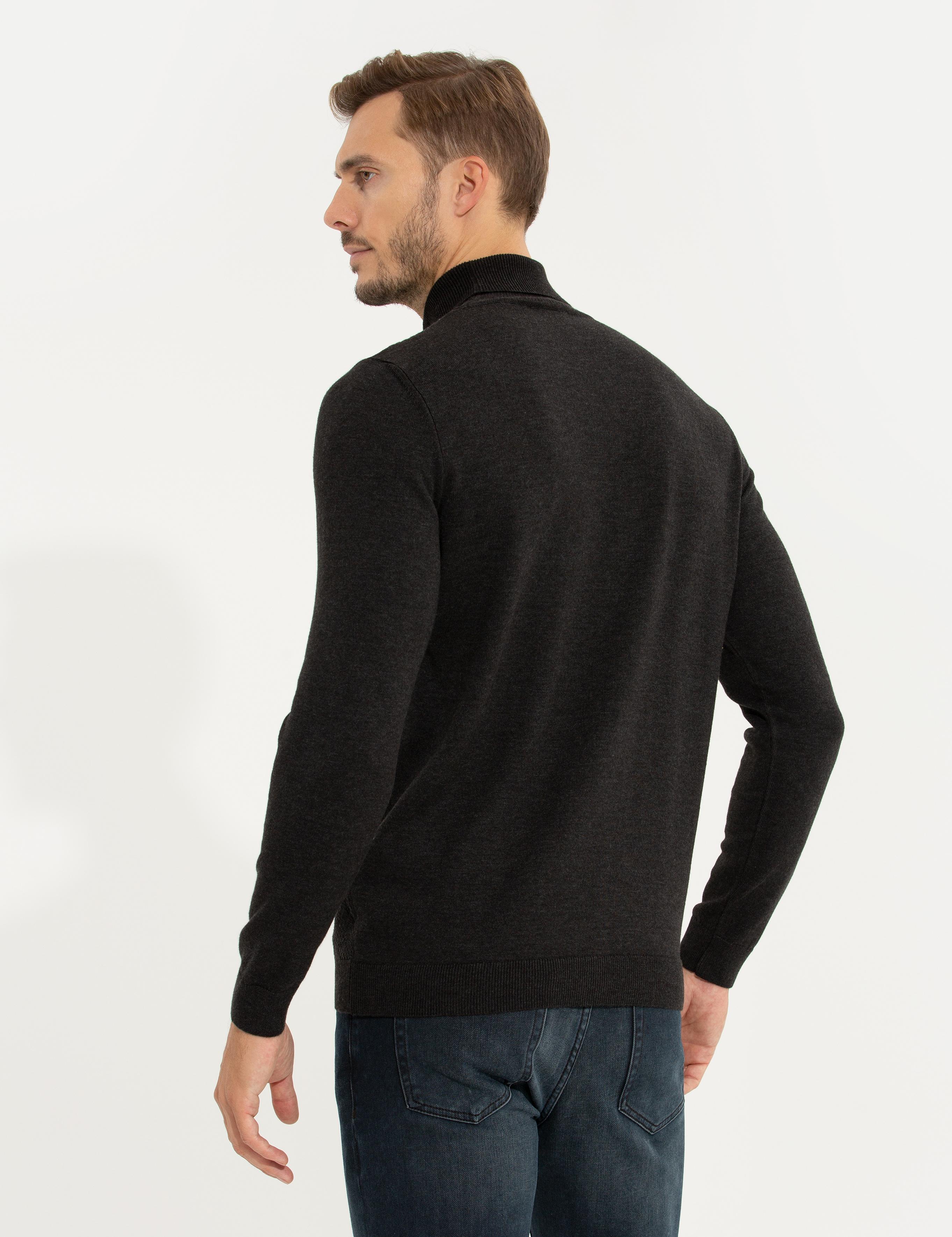 Antrasit Slim Fit Balıkçı Yaka Triko Kazak