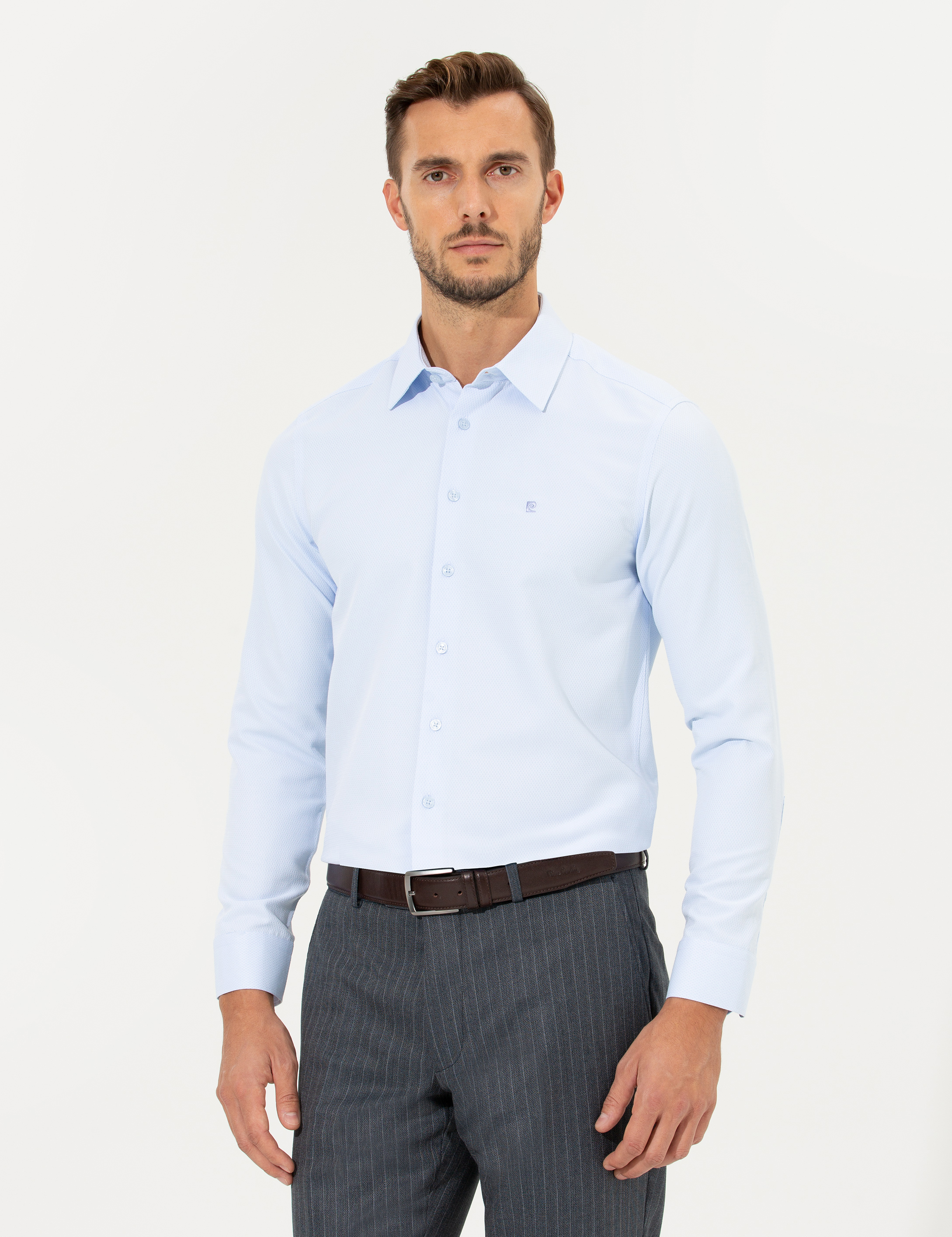 Açık Mavi Slim Fit Uzun Kollu Gömlek - Image 3