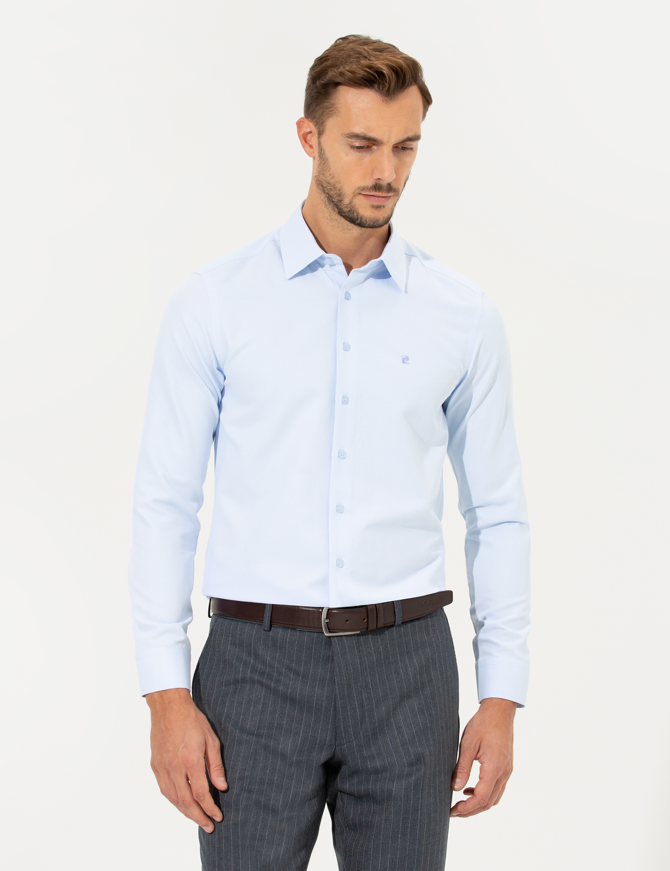 Açık Mavi Slim Fit Uzun Kollu Gömlek - Image 1