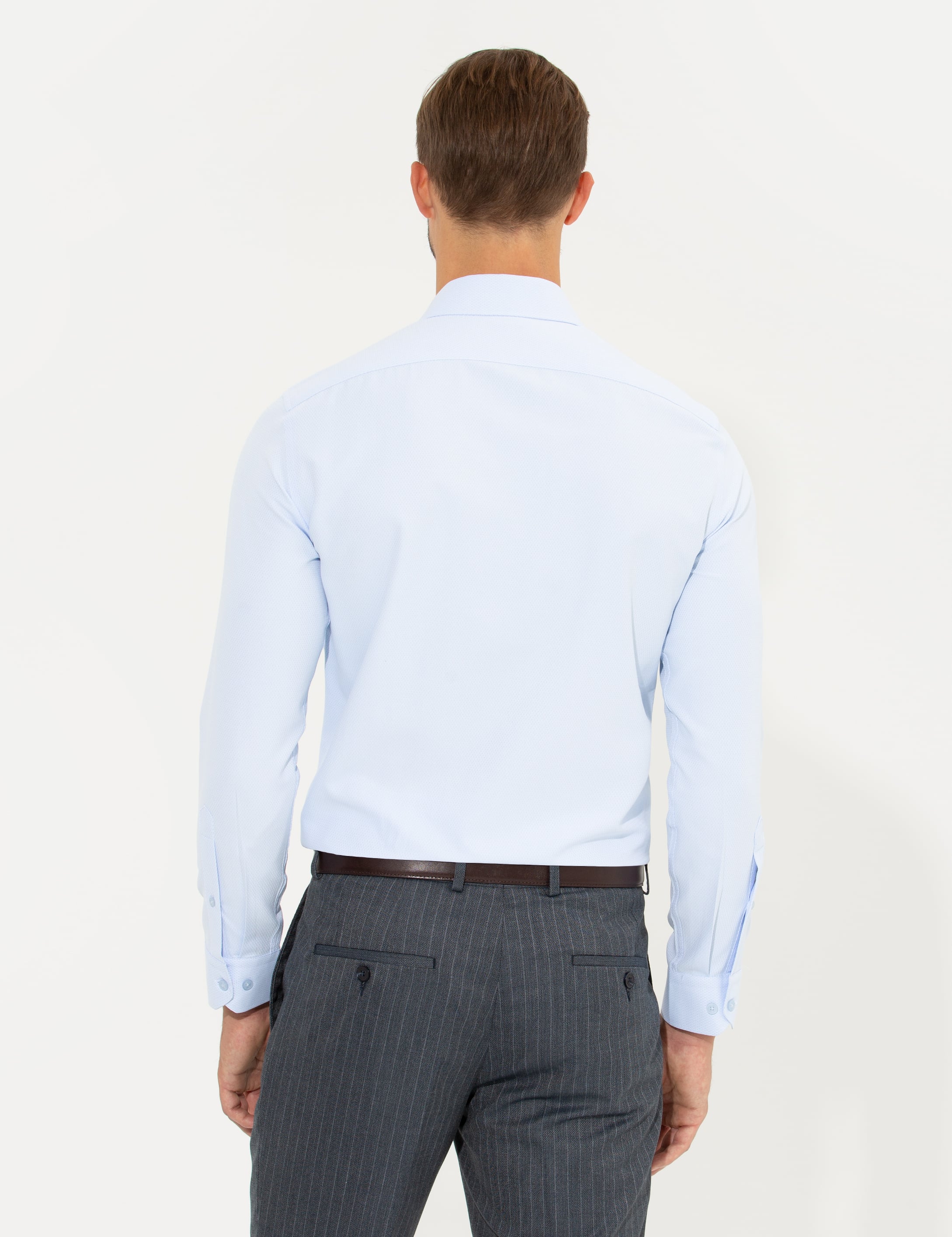Açık Mavi Slim Fit Uzun Kollu Gömlek - Image 5