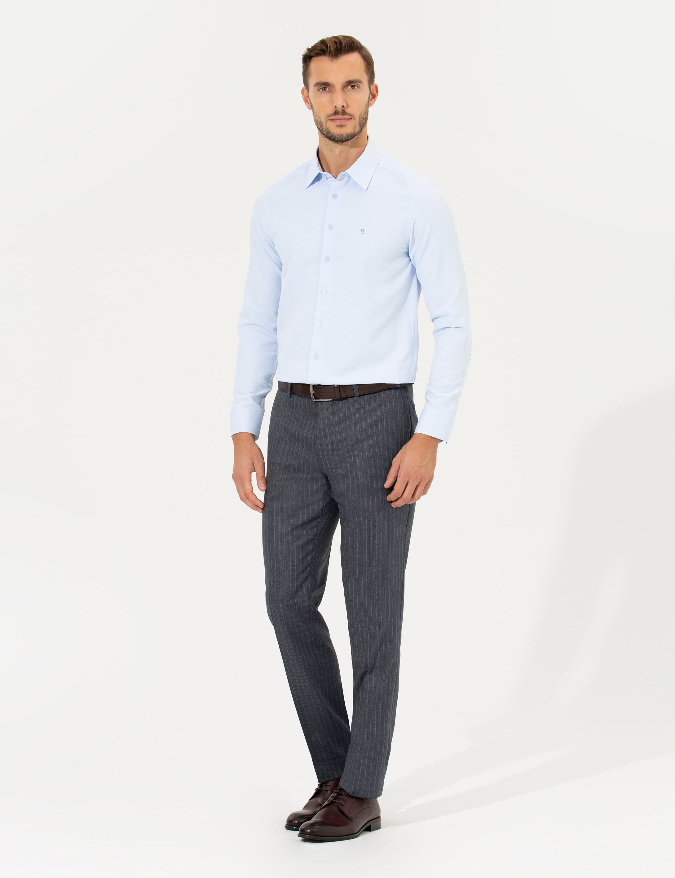 Açık Mavi Slim Fit Uzun Kollu Gömlek - Image 4