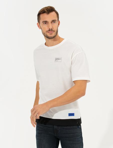 Ekru Regular Fit Bisiklet Yaka Tişört - 50258524048