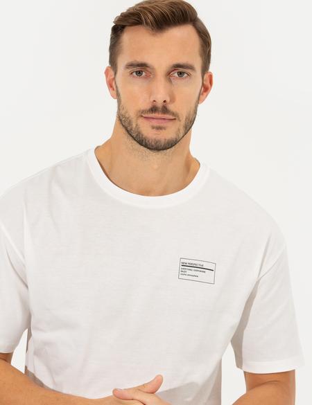 Ekru Regular Fit Bisiklet Yaka Tişört - 50258524048