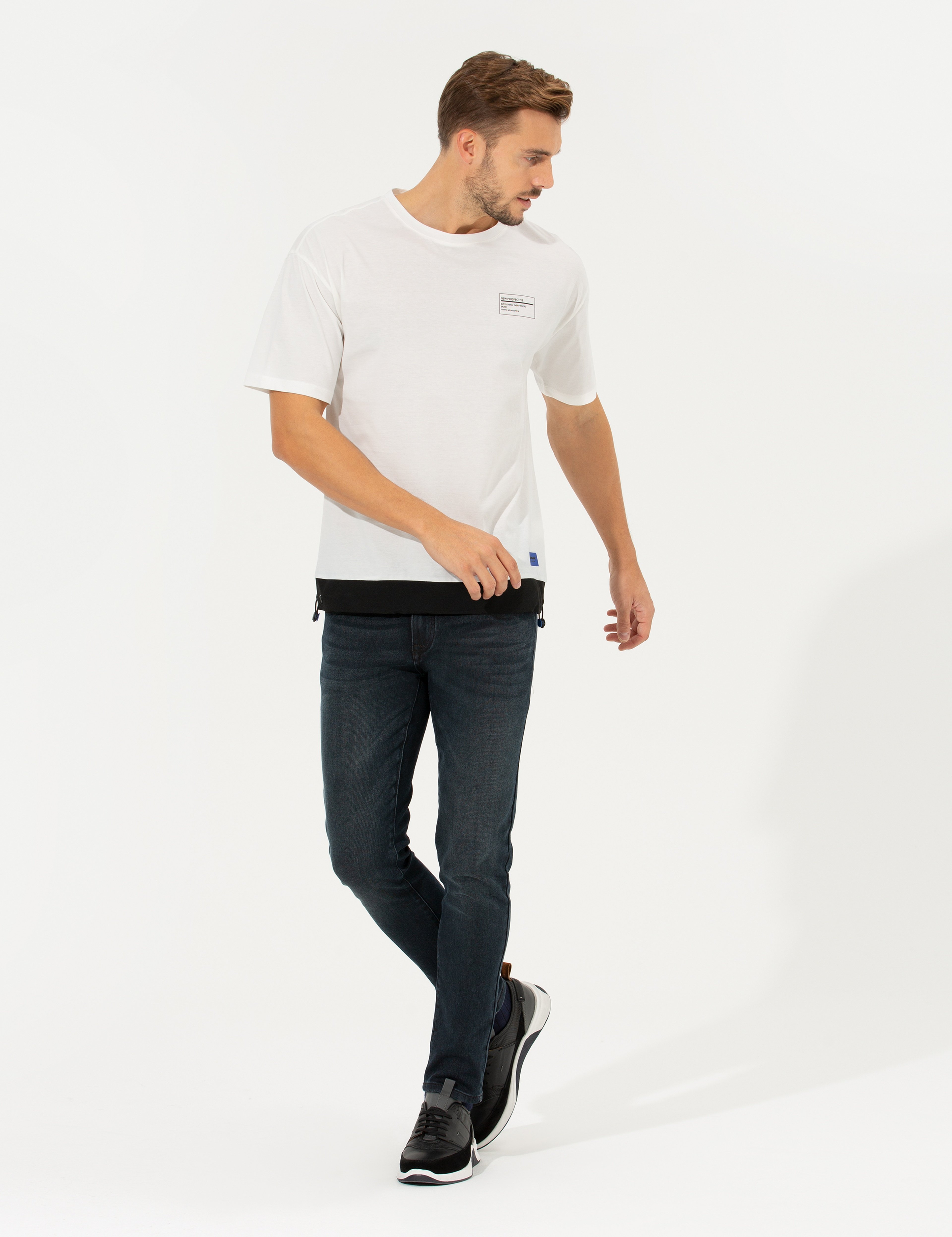 Ekru Regular Fit Bisiklet Yaka Tişört - Image 4