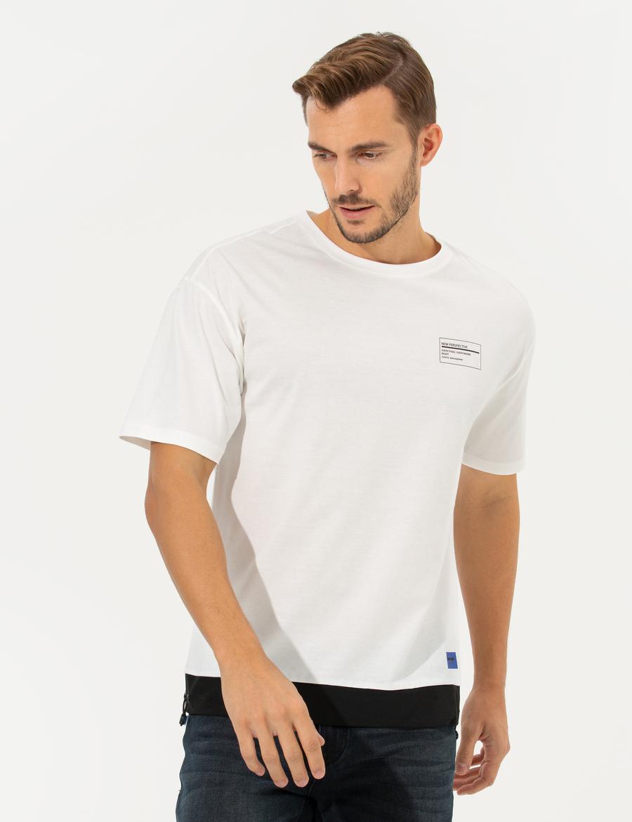 Ekru Regular Fit Bisiklet Yaka Tişört