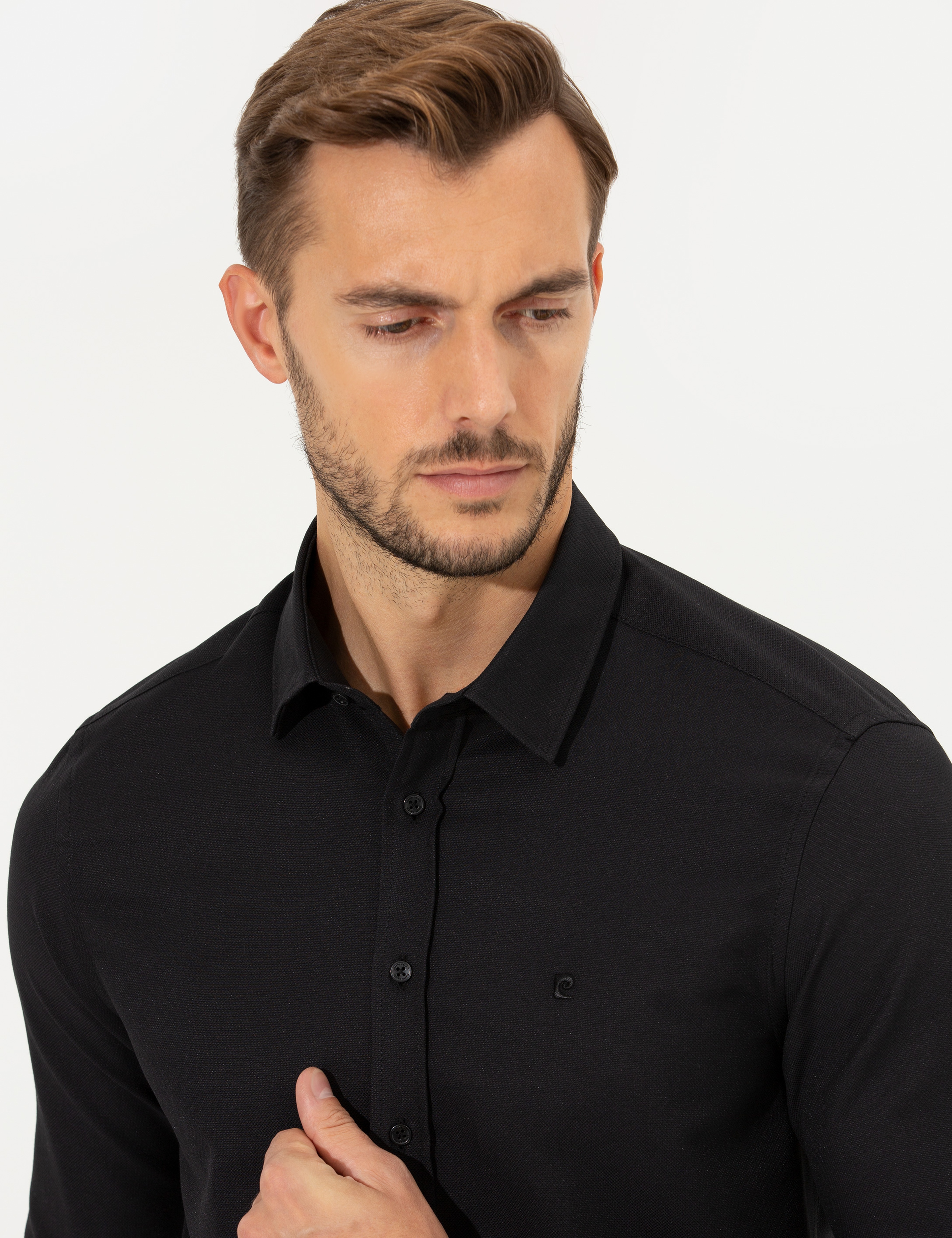 Siyah Slim Fit Oxford Gömlek - Image 1