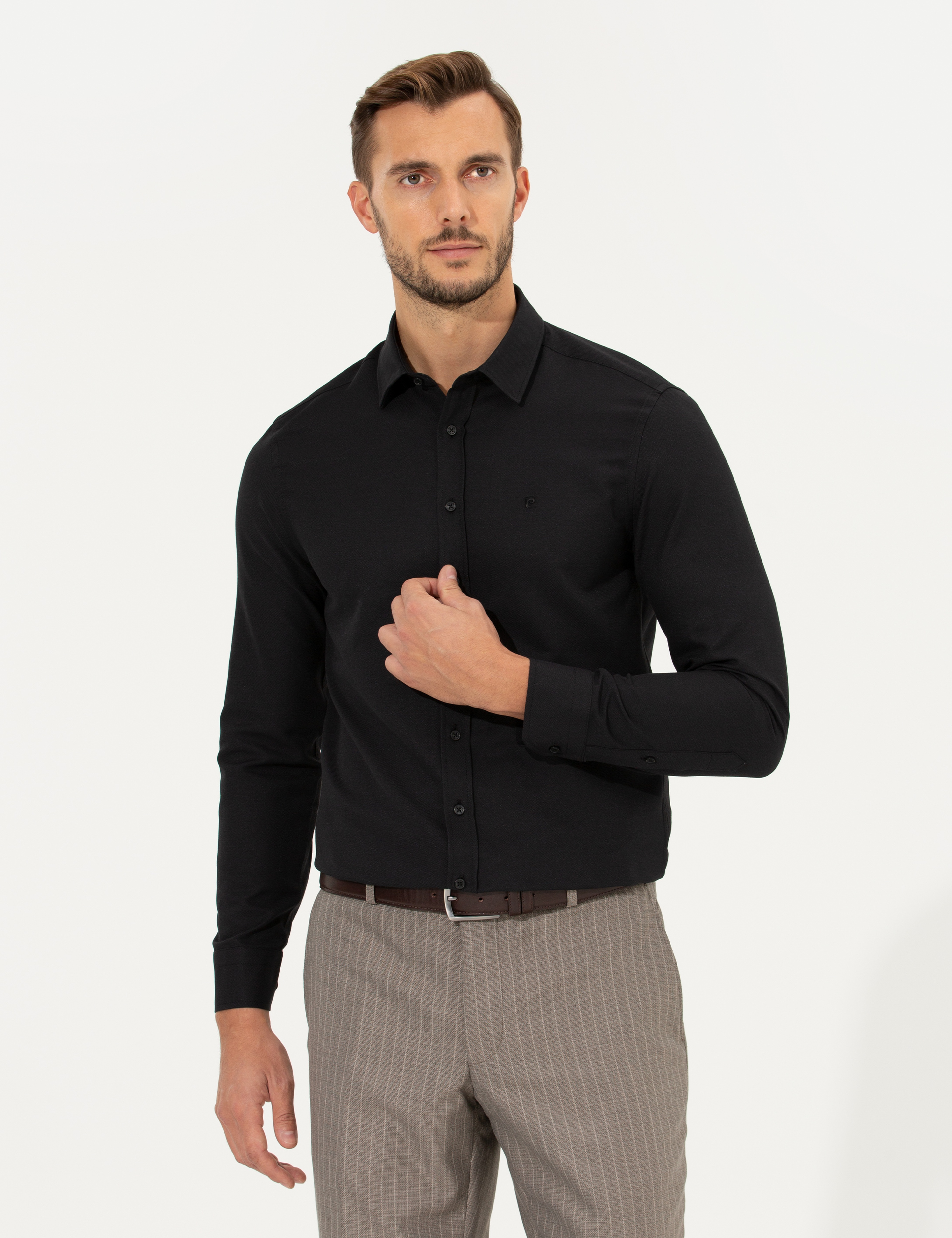 Siyah Slim Fit Oxford Gömlek - Image 3