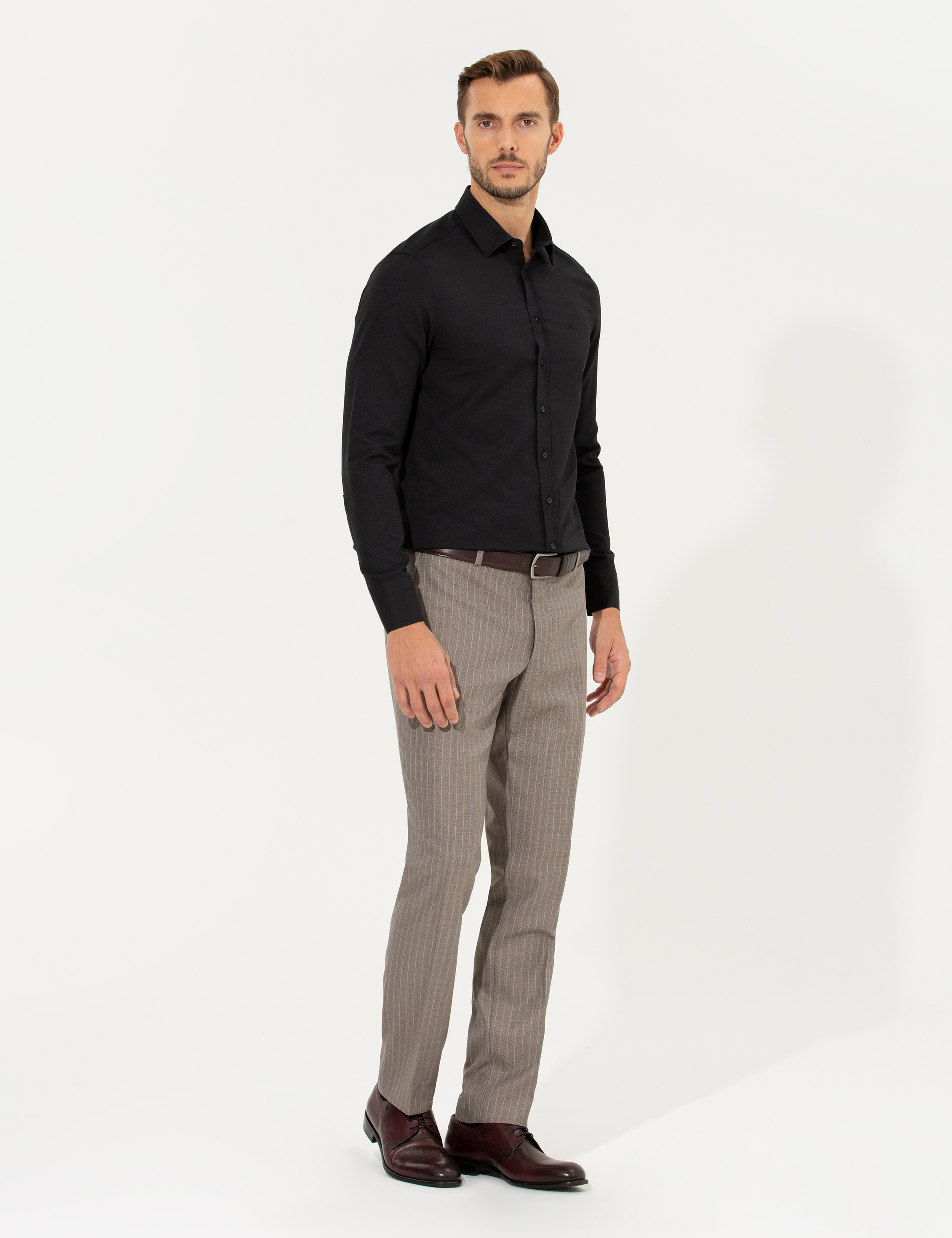 Siyah Slim Fit Oxford Gömlek - Image 4
