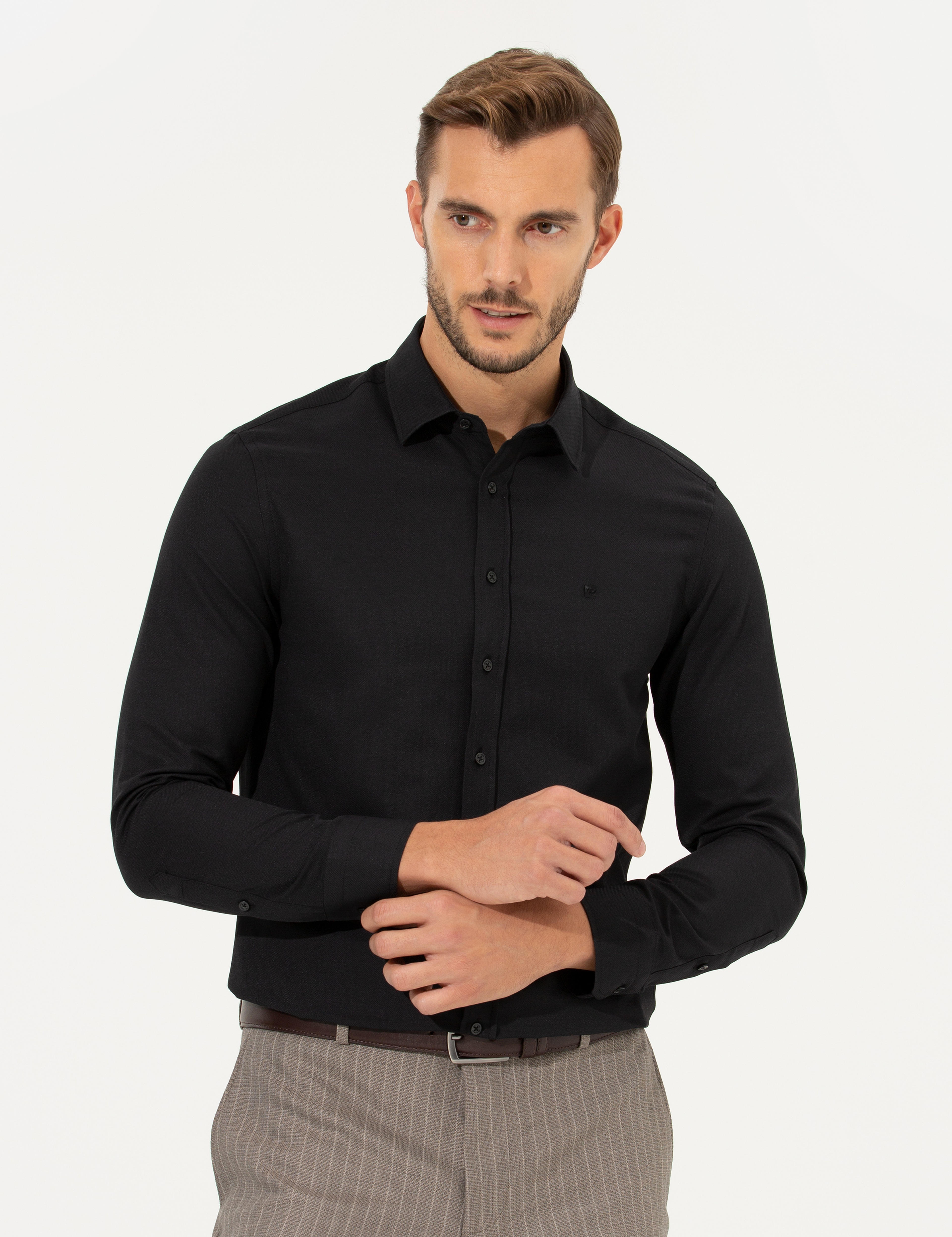 Siyah Slim Fit Oxford Gömlek - Image 2