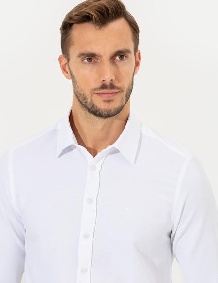 Beyaz Slim Fit Armürlü Klasik Gömlek - 50260311006