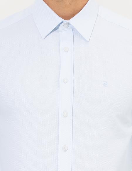 Açık Mavi Slim Fit Armürlü Klasik Gömlek - 50260311016