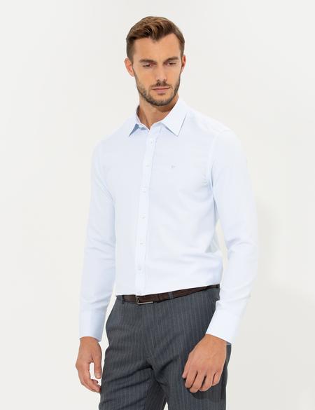 Açık Mavi Slim Fit Armürlü Klasik Gömlek - 50260311016