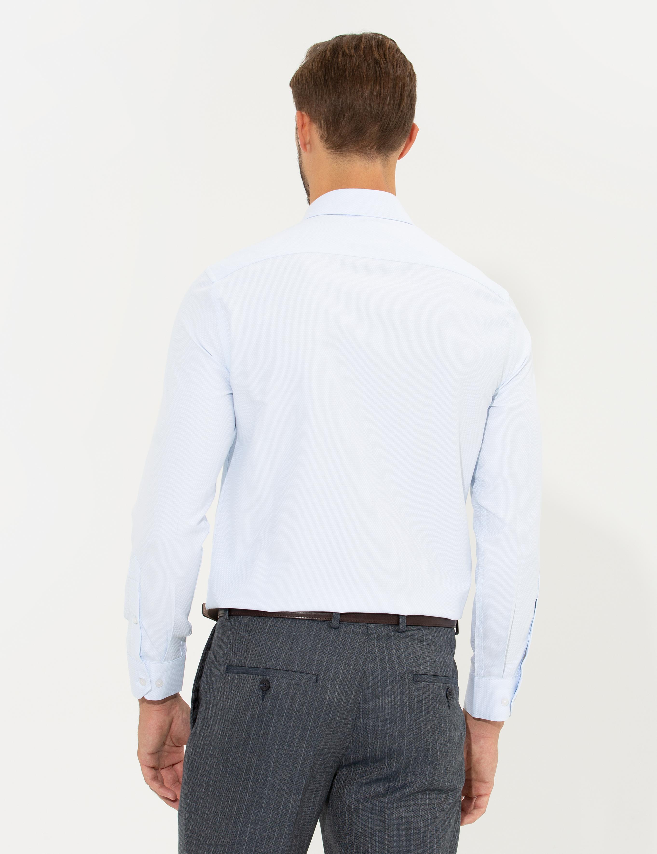 Açık Mavi Slim Fit Armürlü Klasik Gömlek