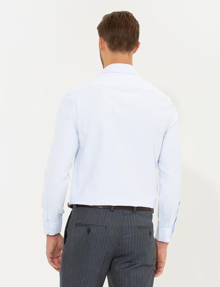 Açık Mavi Slim Fit Armürlü Klasik Gömlek - 50260311016