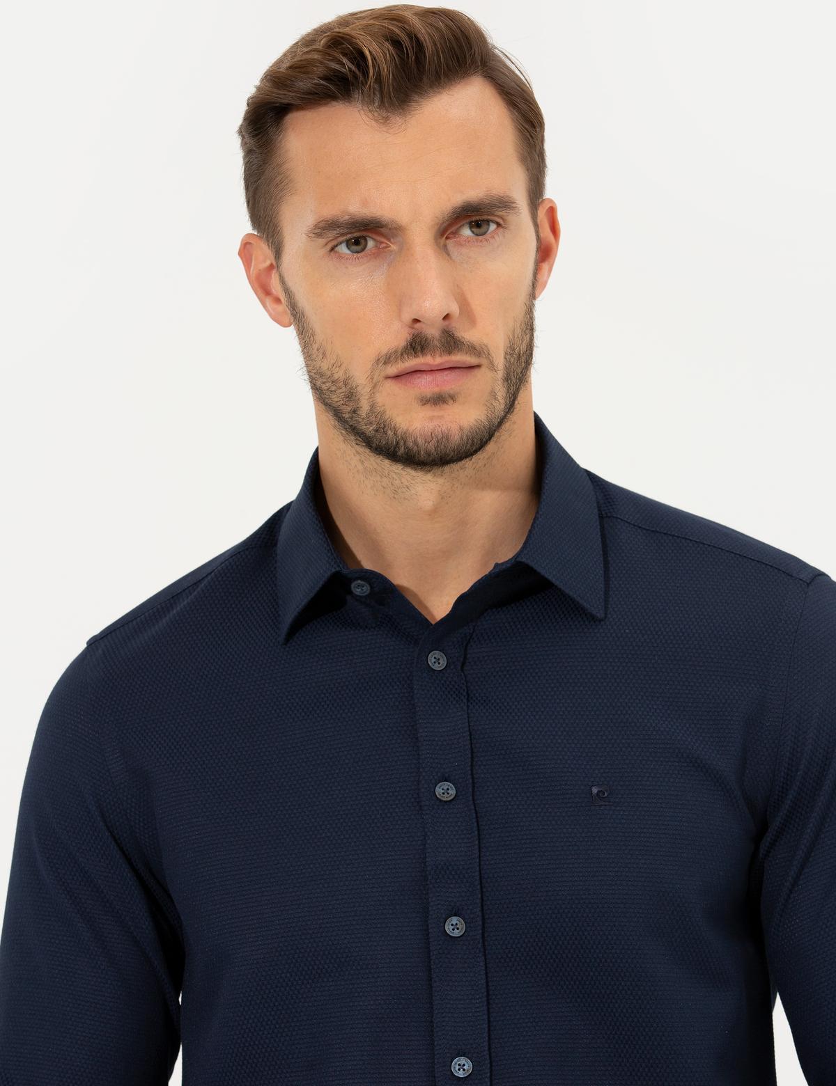 Lacivert Slim Fit Armürlü Gömlek - 50260311020