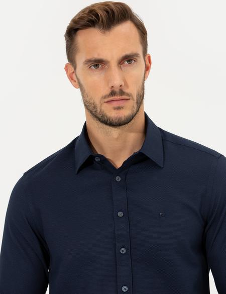 Lacivert Slim Fit Armürlü Gömlek - 50260311020