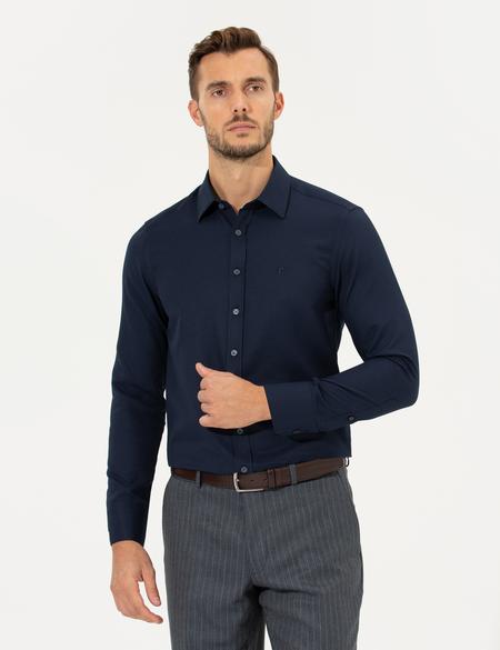 Lacivert Slim Fit Armürlü Gömlek - 50260311020