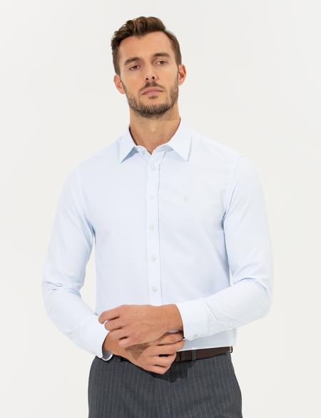 Açık Mavi Slim Fit Armürlü Klasik Gömlek - 50260311016