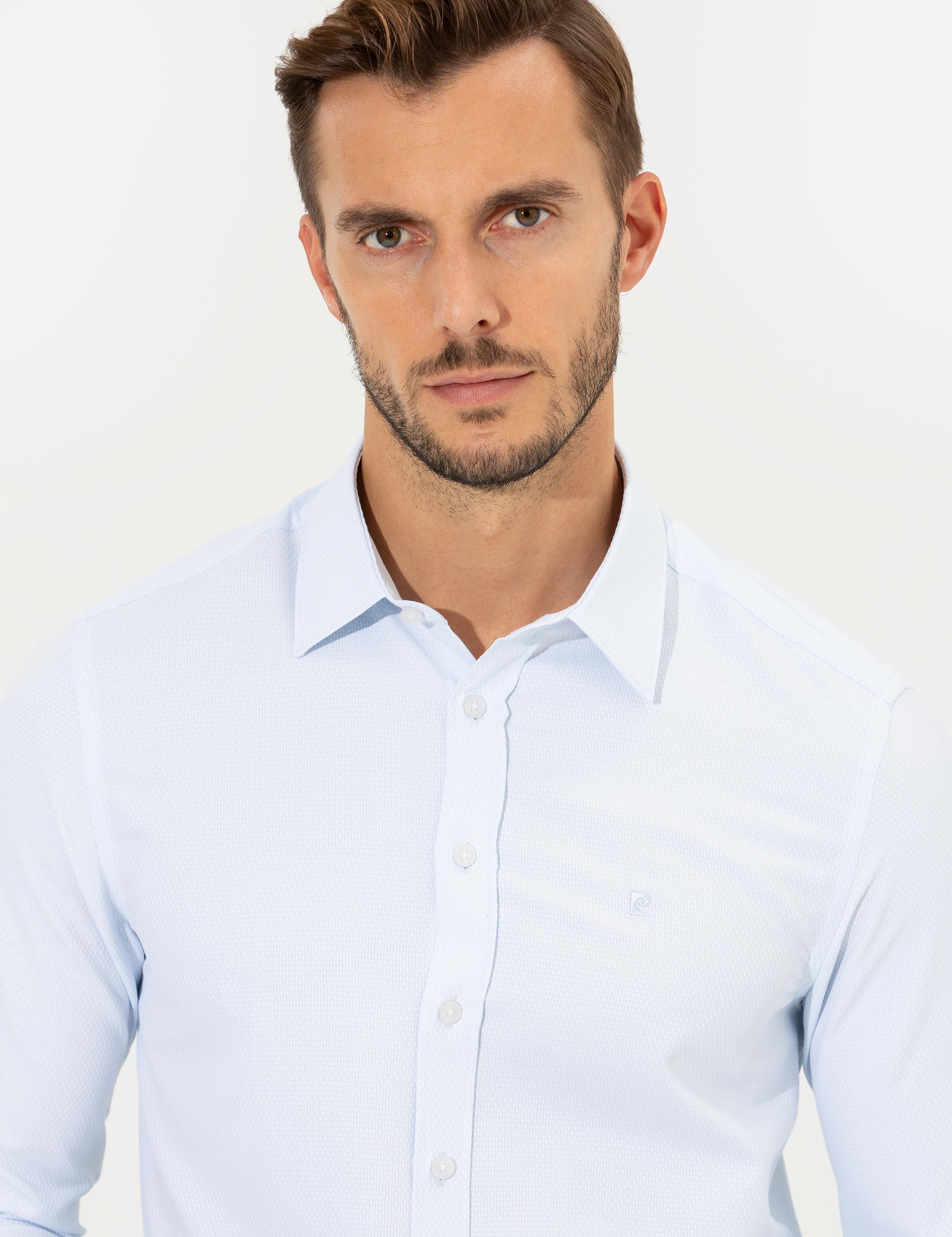 Açık Mavi Slim Fit Armürlü Klasik Gömlek