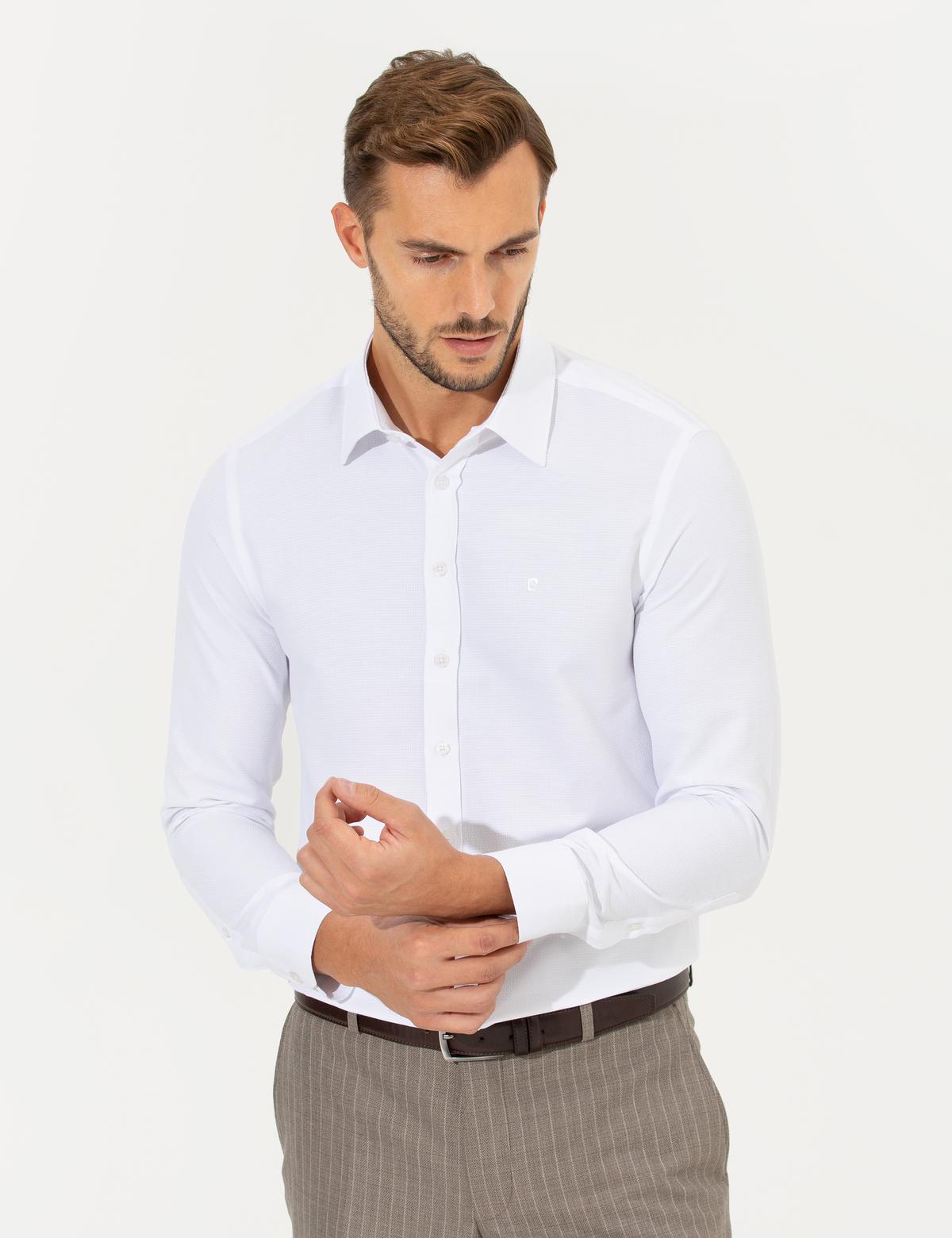 Beyaz Slim Fit Armürlü Klasik Gömlek - 50260311006