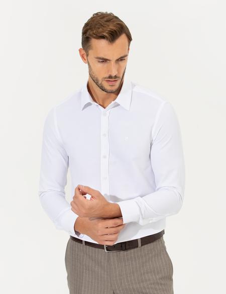 Beyaz Slim Fit Armürlü Klasik Gömlek - 50260311006