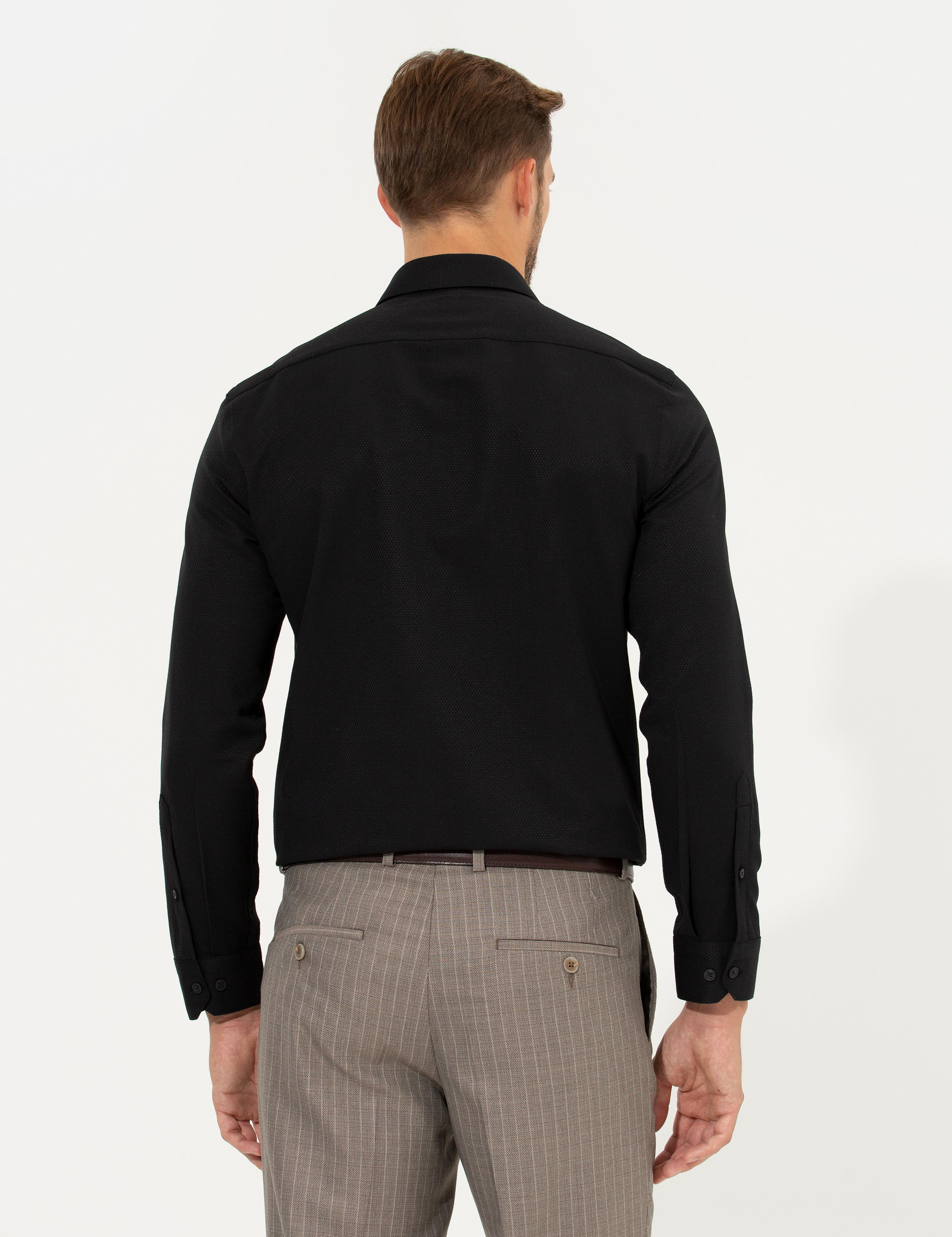 Siyah Slim Fit Armürlü Gömlek