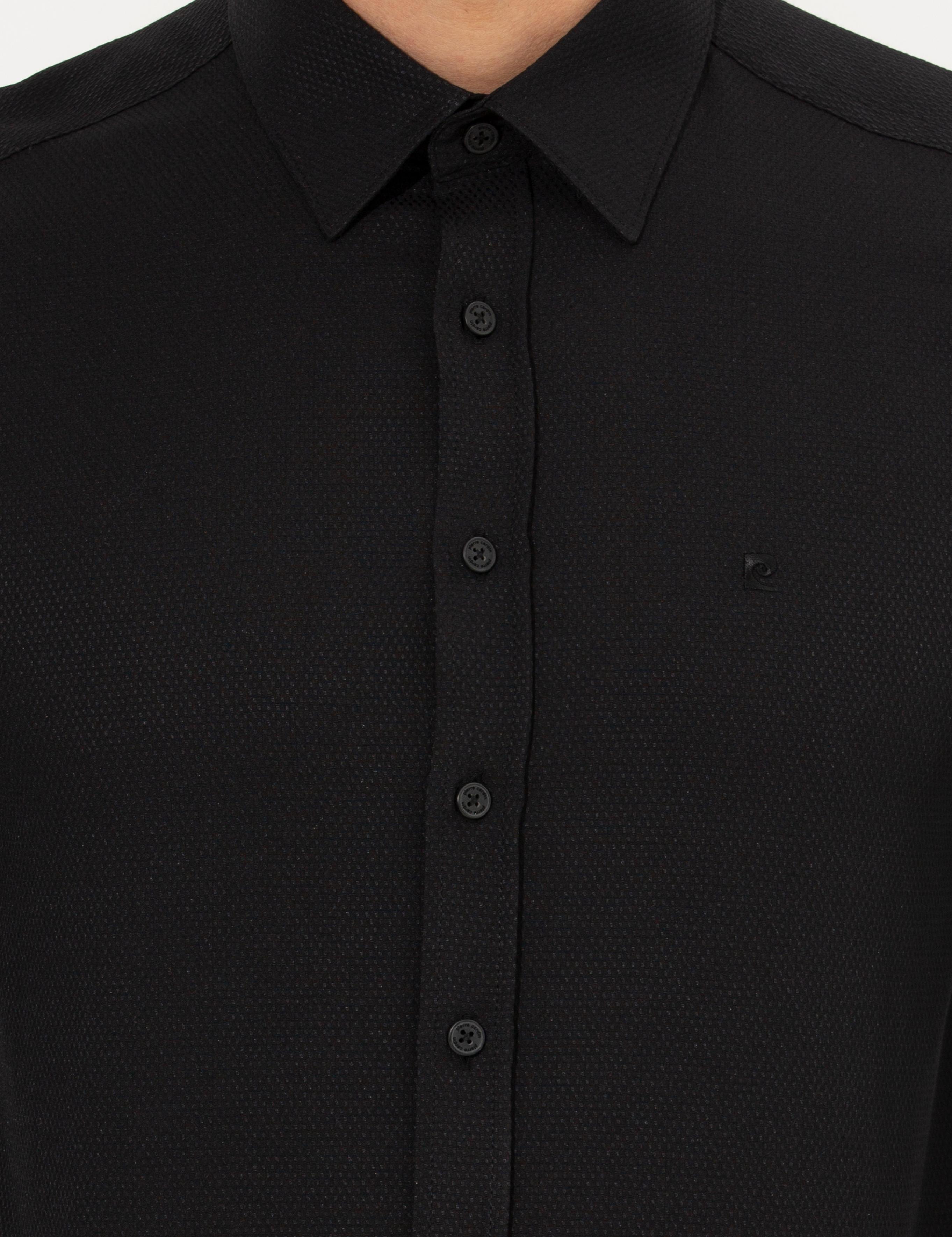 Siyah Slim Fit Armürlü Gömlek
