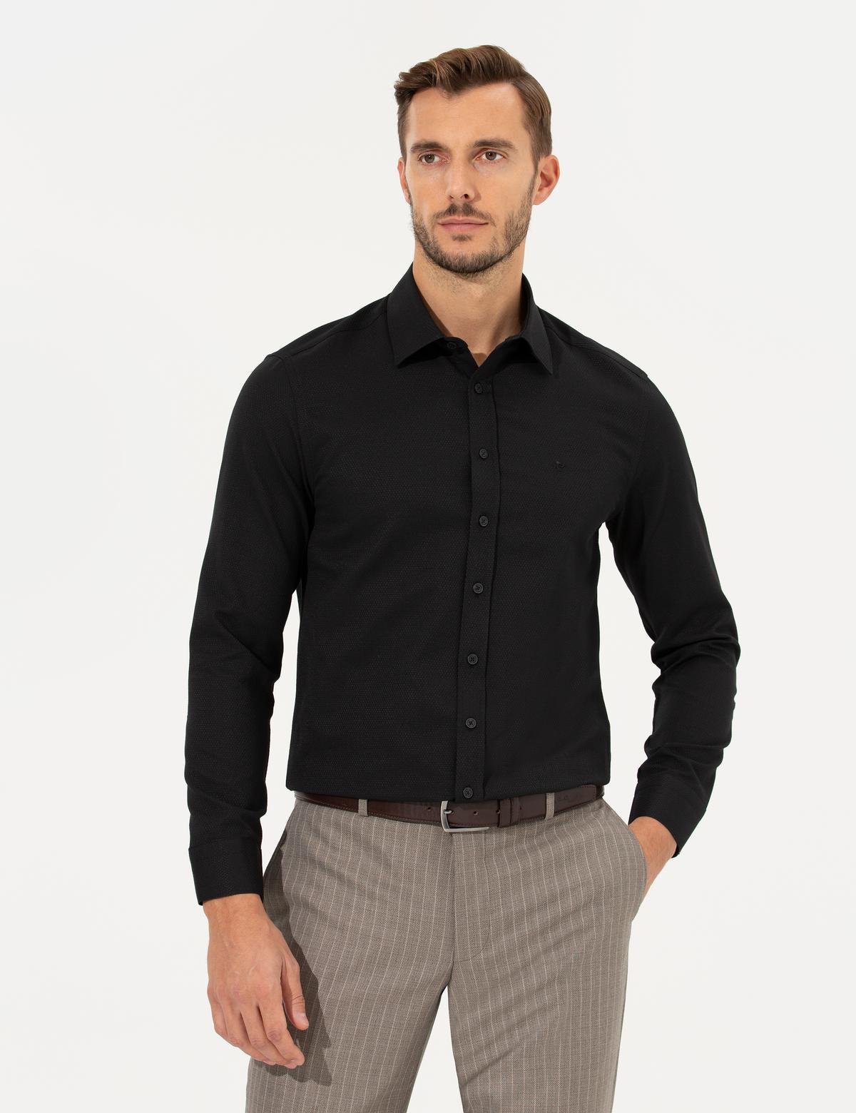 Siyah Slim Fit Armürlü Gömlek - 50260311032