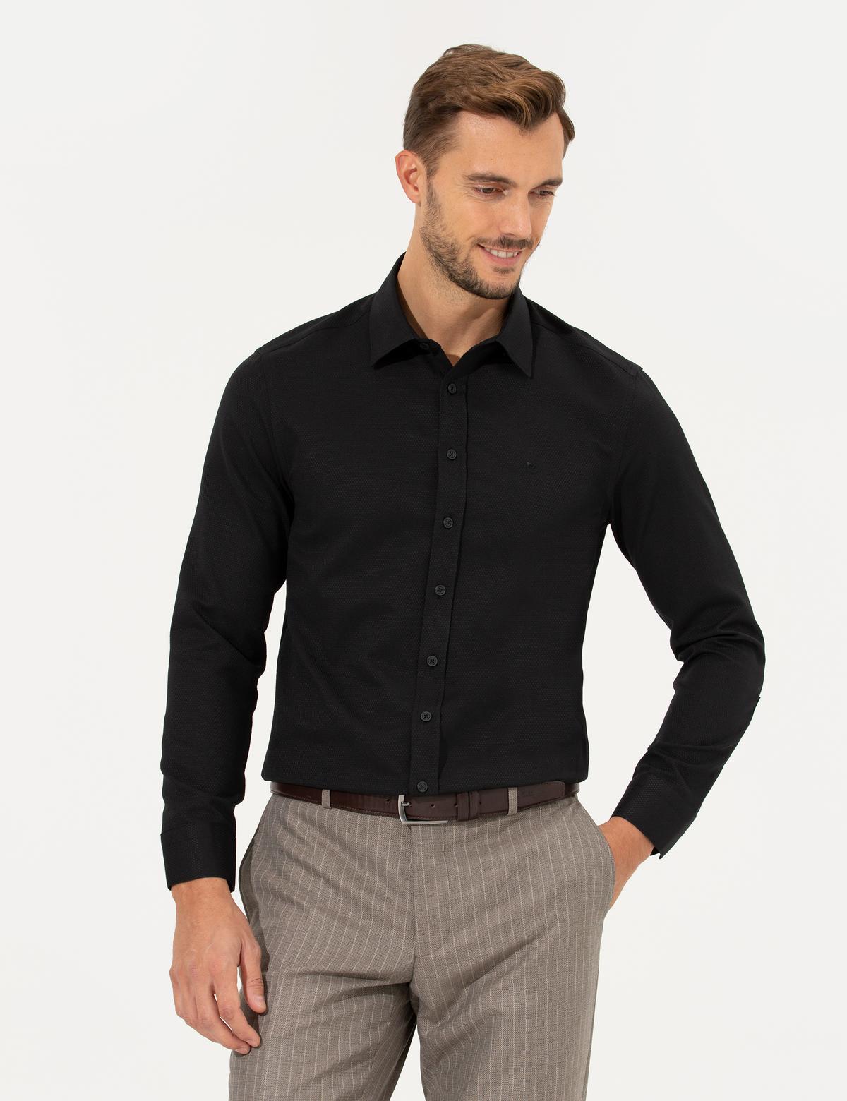 Siyah Slim Fit Armürlü Gömlek - 50260311032