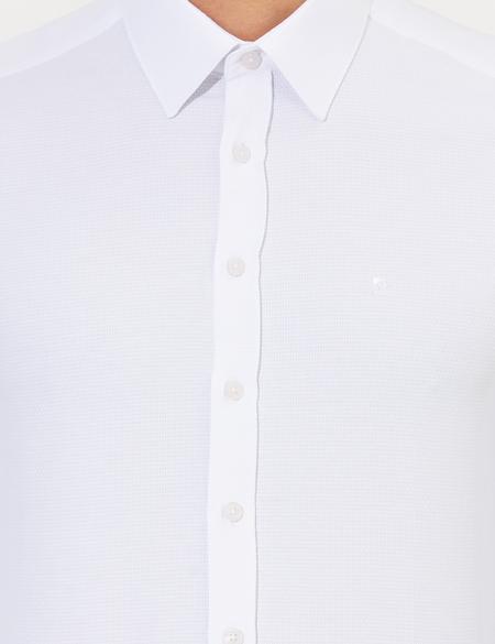 Beyaz Slim Fit Armürlü Klasik Gömlek - 50260311006