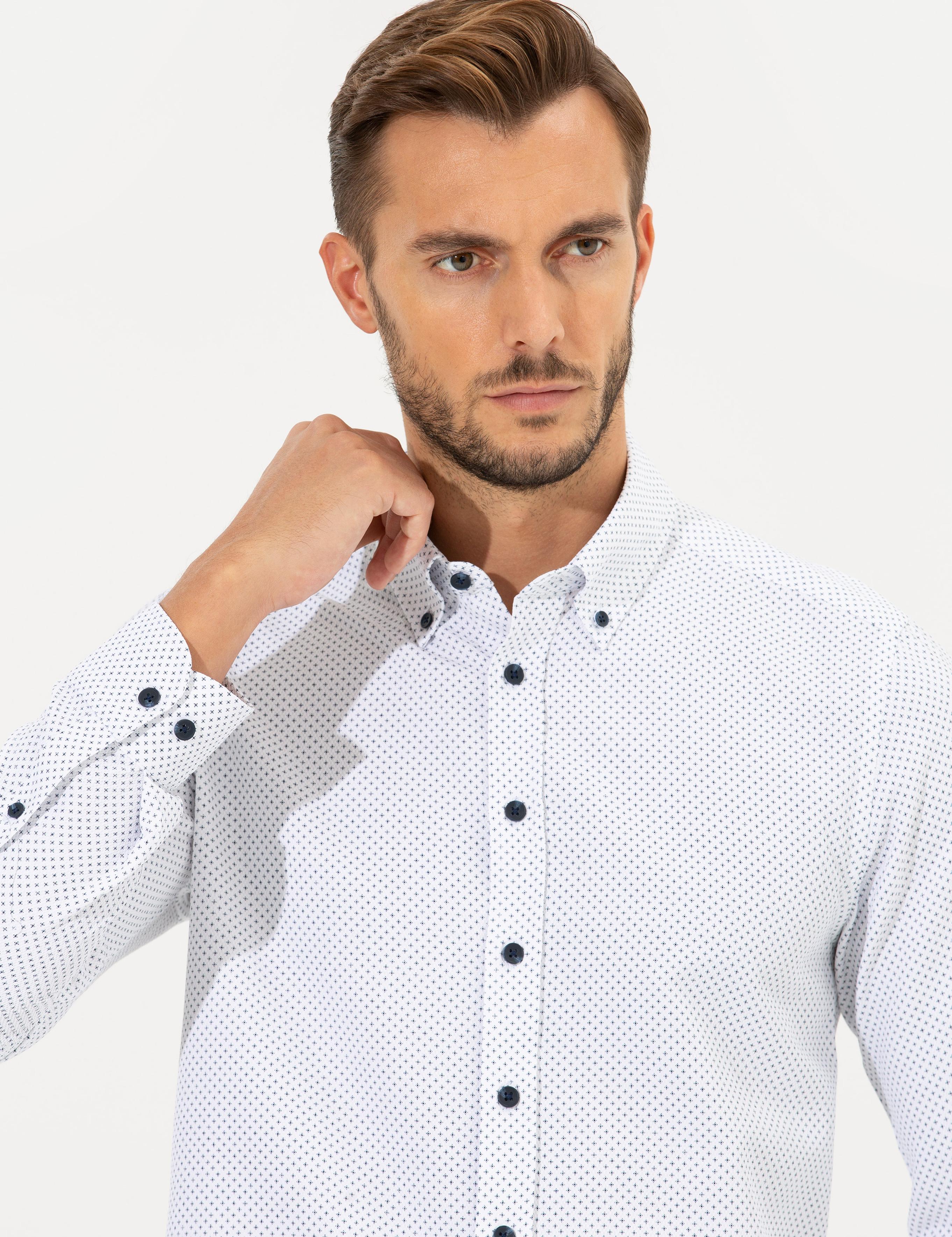 Lacivert Slim Fit Uzun Kollu Gömlek