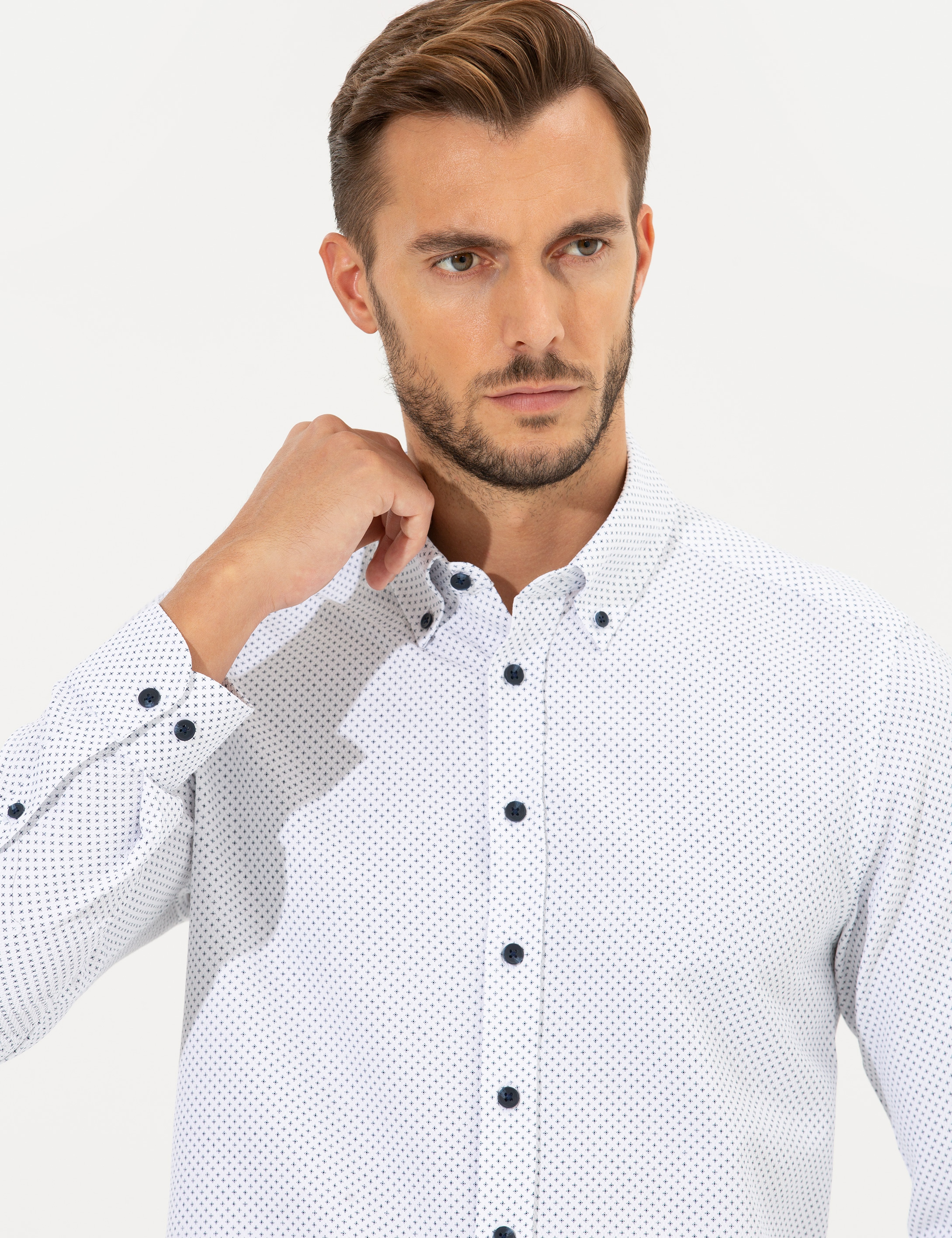 Lacivert Slim Fit Uzun Kollu Gömlek - Image 1