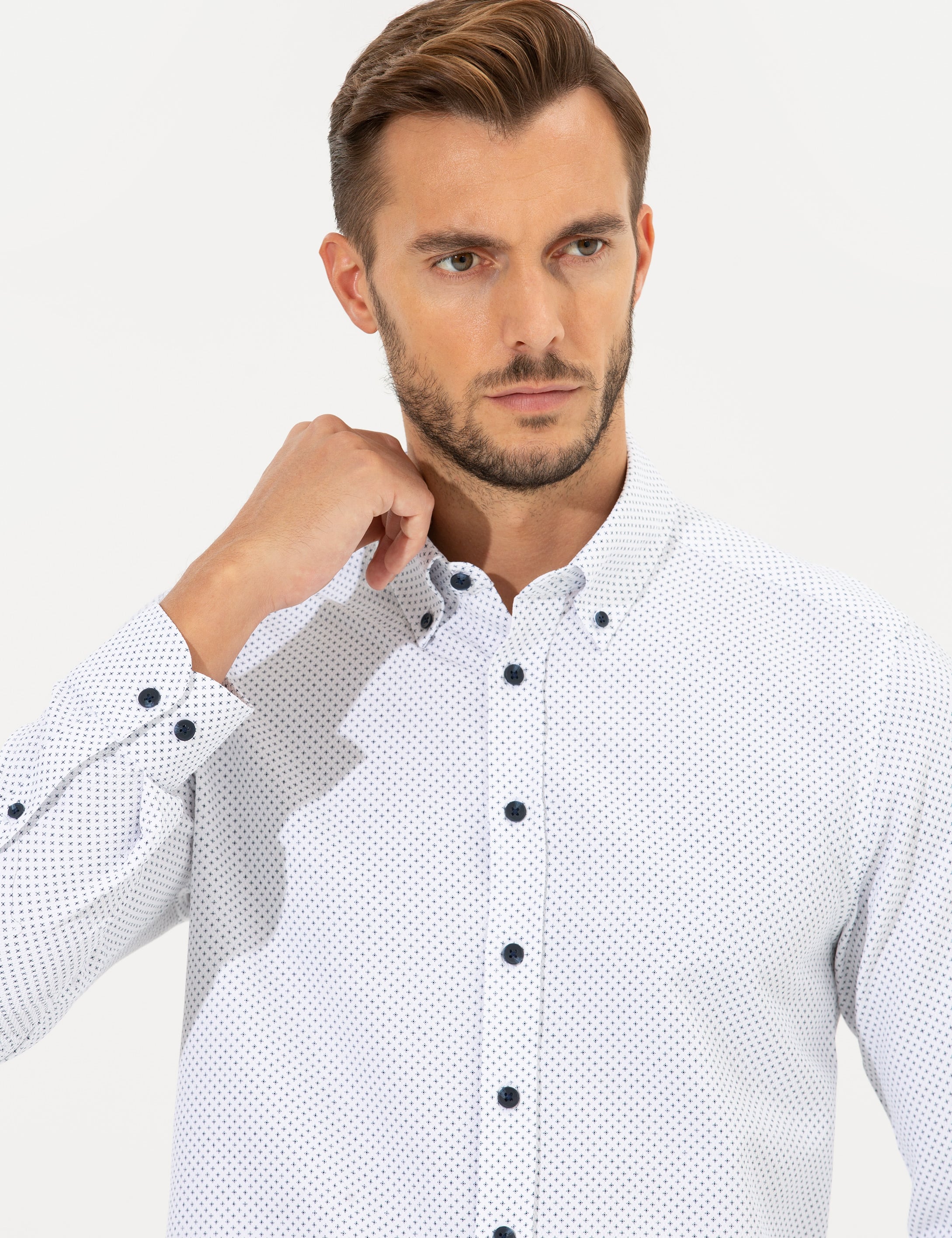 Lacivert Slim Fit Uzun Kollu Gömlek
