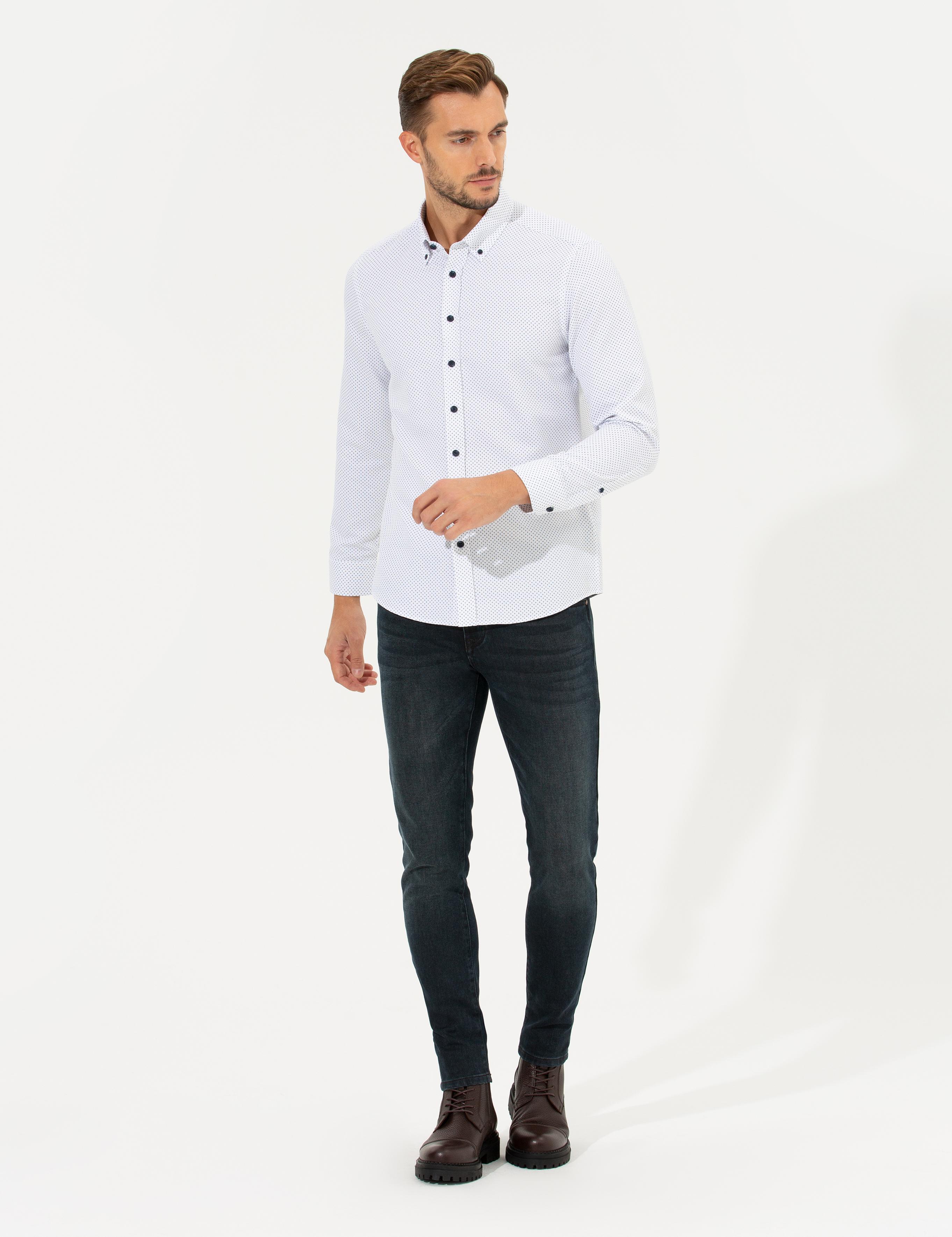 Lacivert Slim Fit Uzun Kollu Gömlek