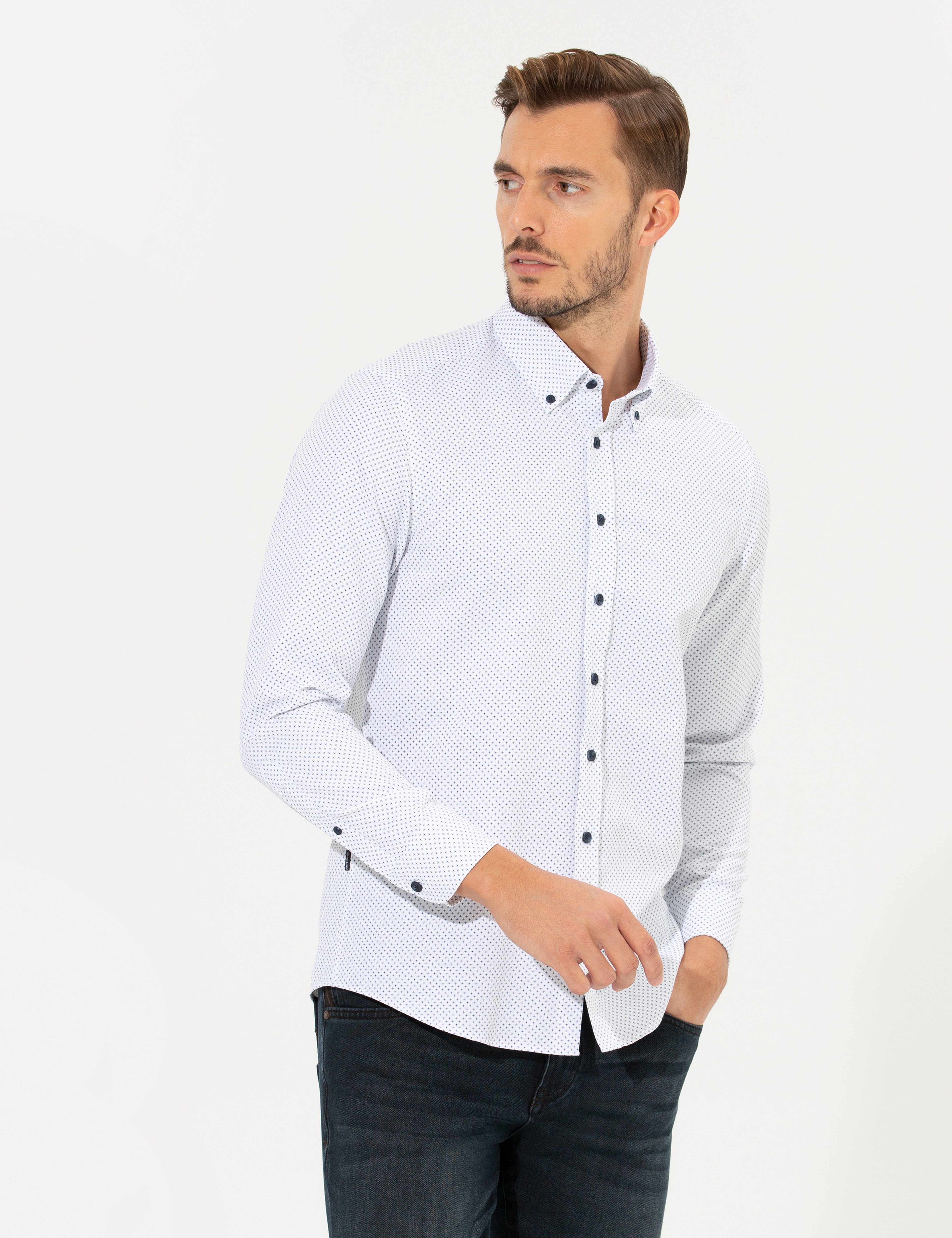 Lacivert Slim Fit Uzun Kollu Gömlek - Image 2