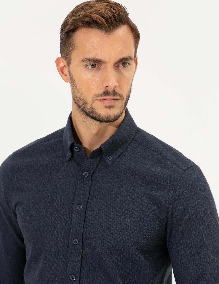 Lacivert Slim Fit Uzun Kollu Gömlek