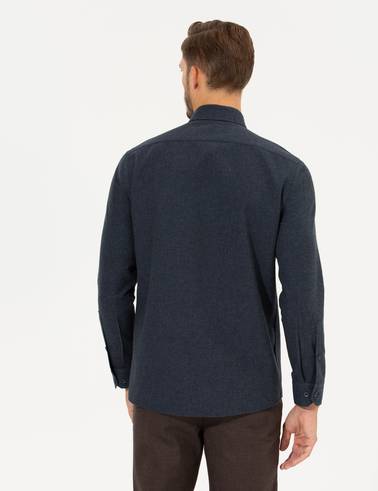 Lacivert Slim Fit Uzun Kollu Gömlek