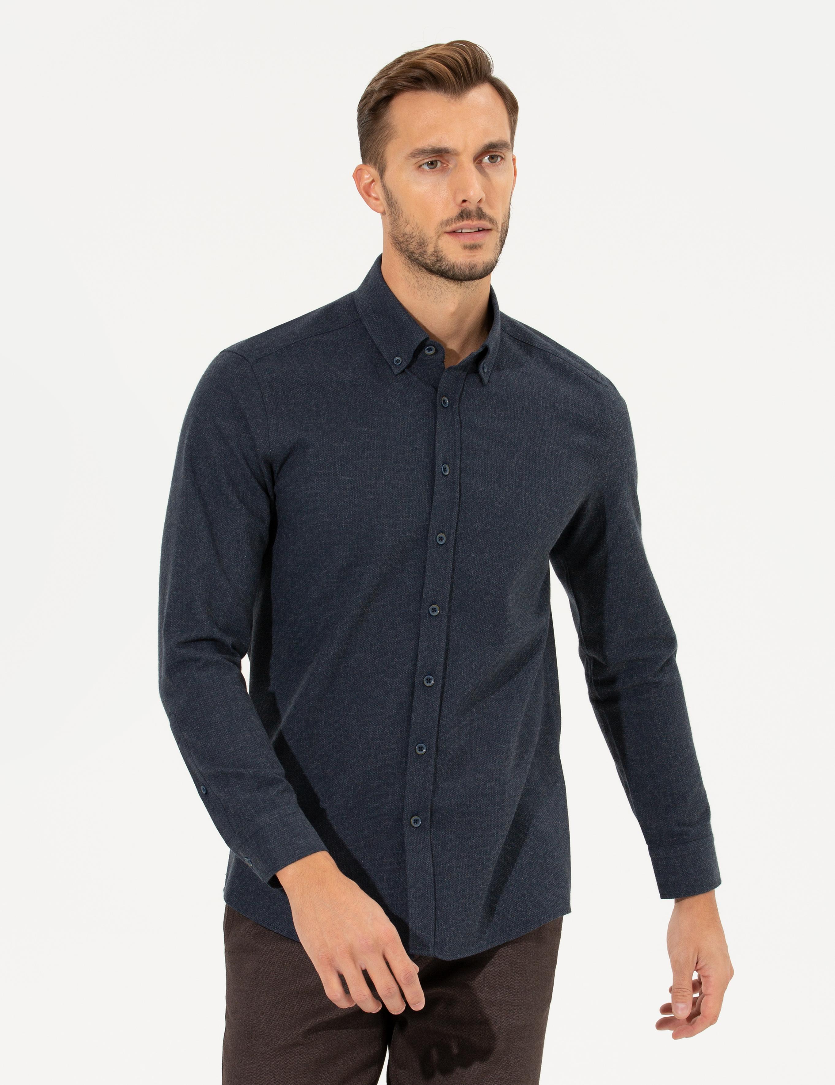 Lacivert Slim Fit Uzun Kollu Gömlek