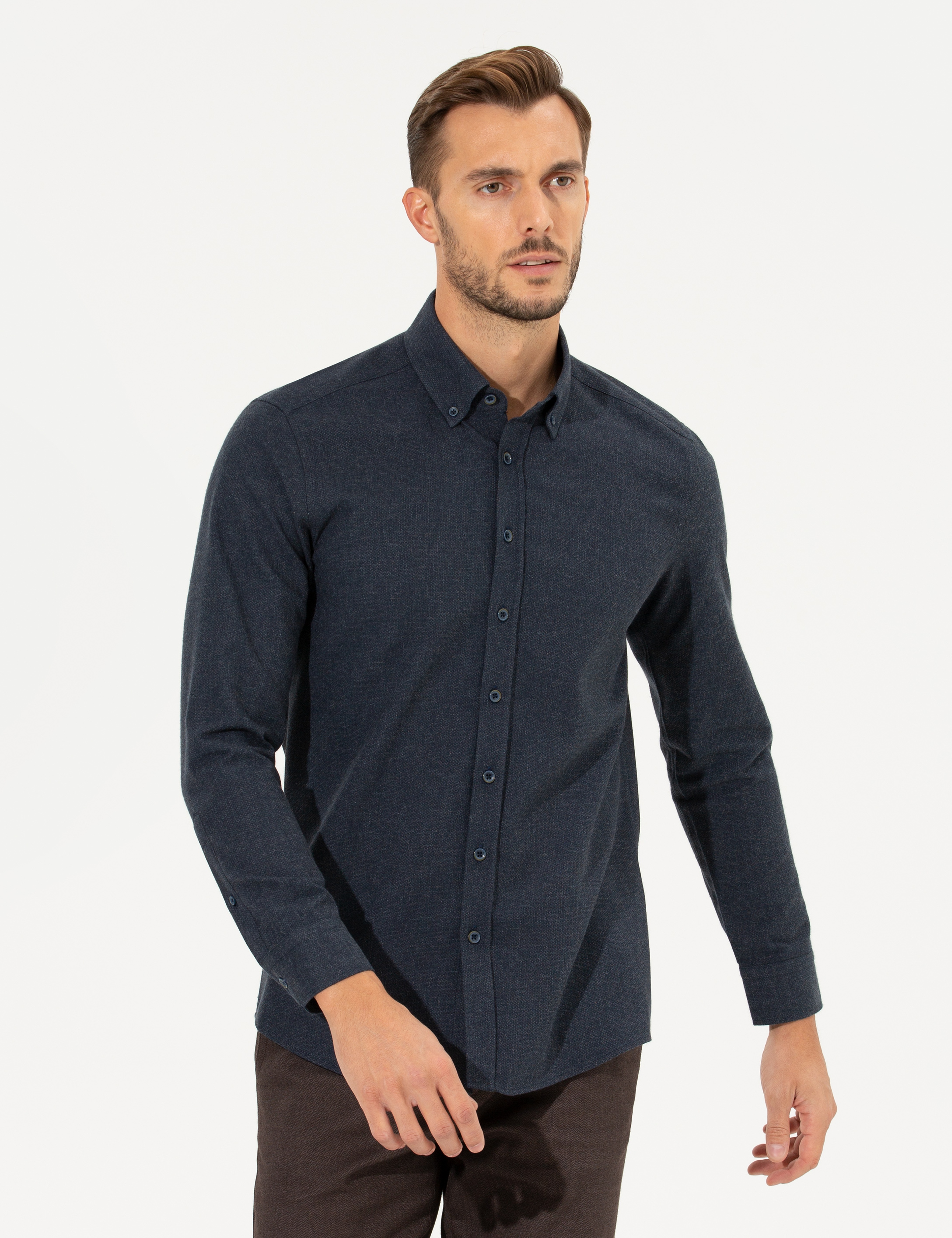 Lacivert Slim Fit Uzun Kollu Gömlek