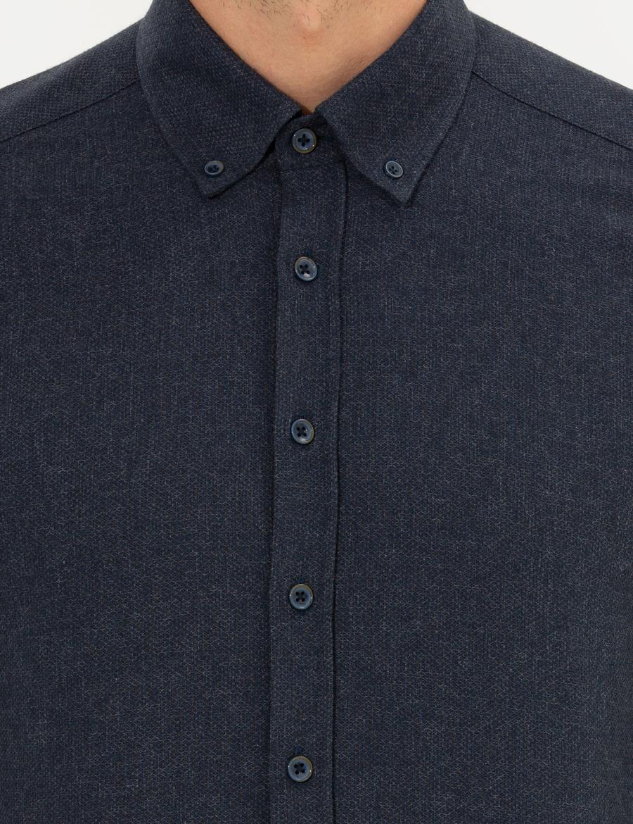 Lacivert Slim Fit Uzun Kollu Gömlek