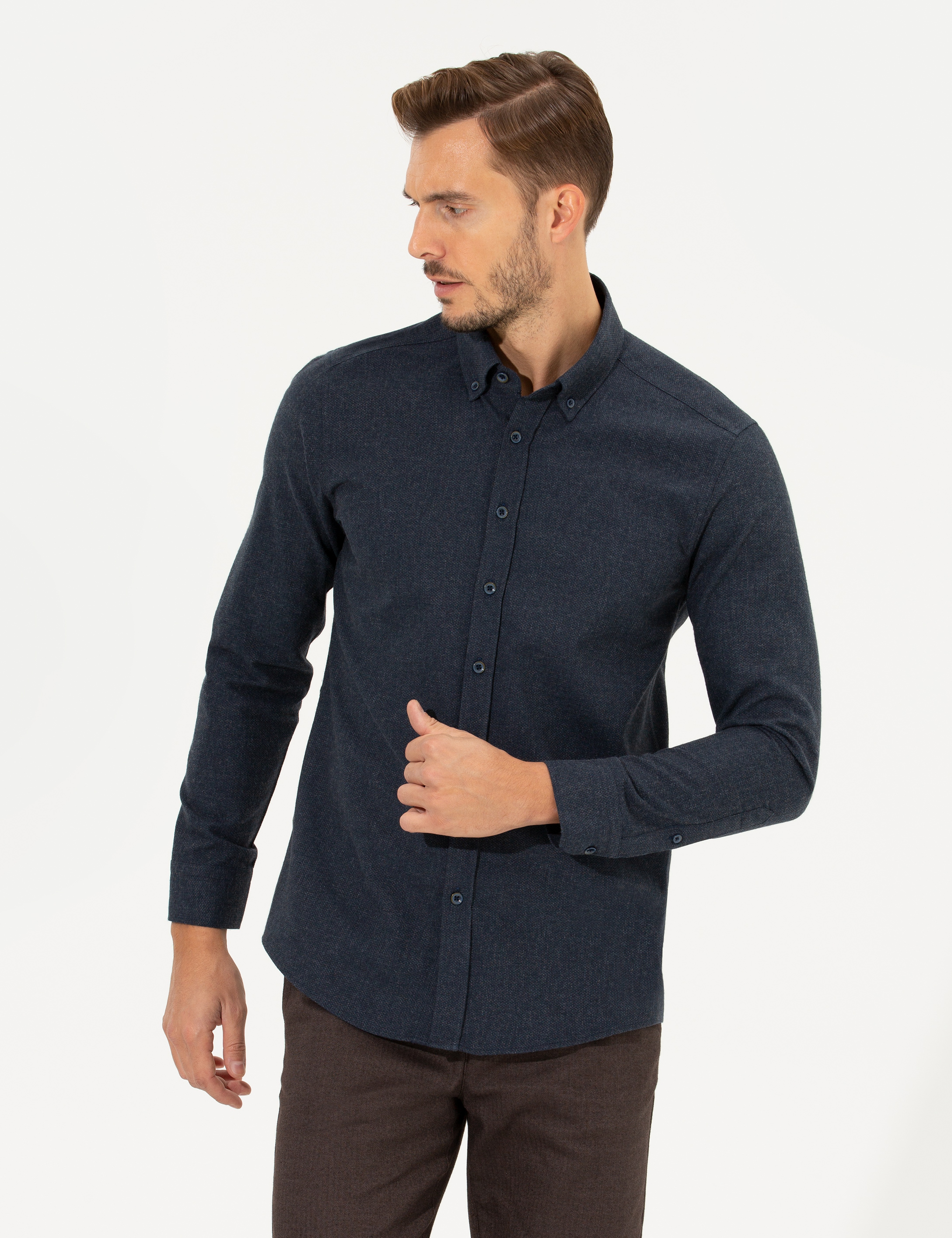 Lacivert Slim Fit Uzun Kollu Gömlek - Image 1