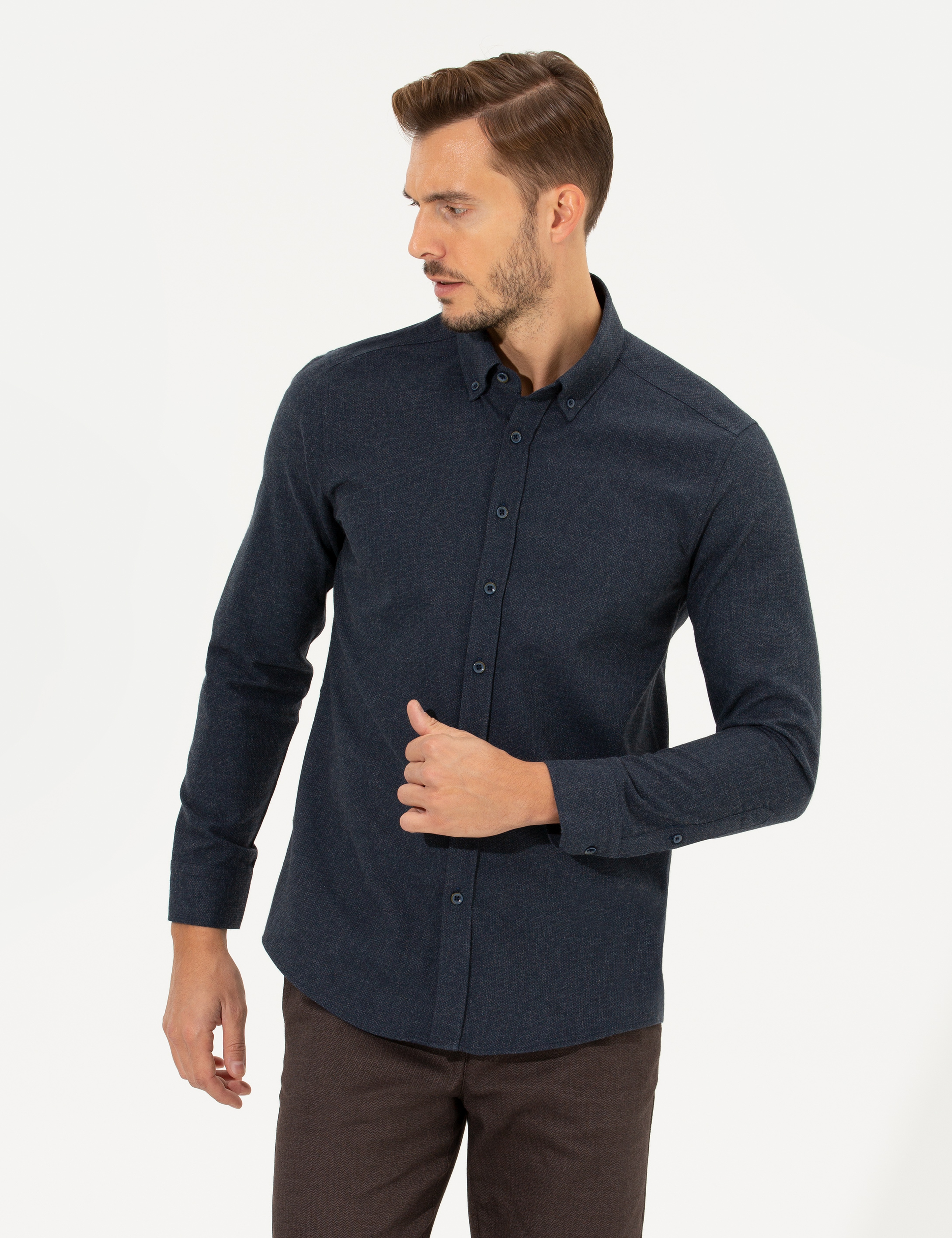 Lacivert Slim Fit Uzun Kollu Gömlek
