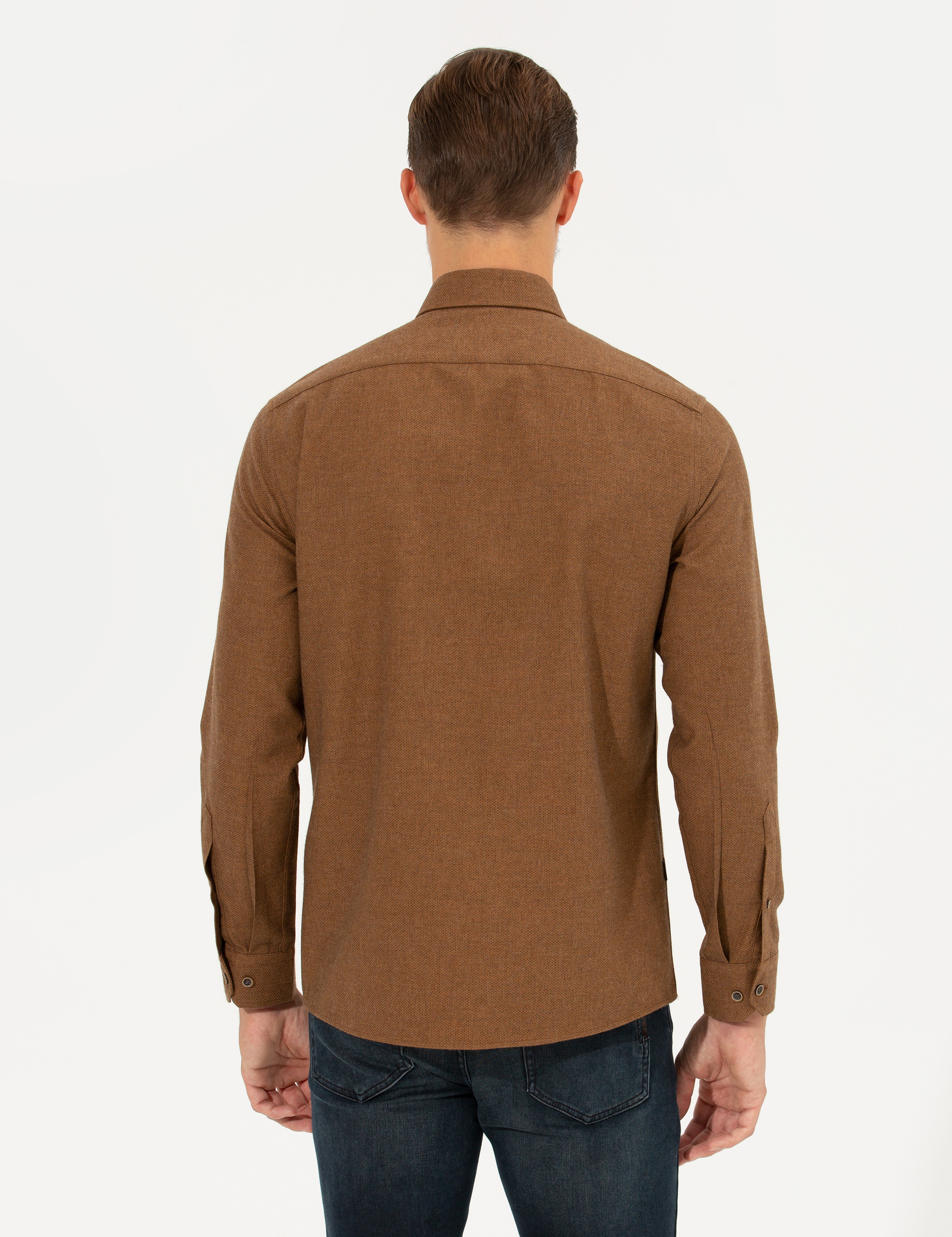 Kahverengi Slim Fit Uzun Kollu Gömlek - Image 5