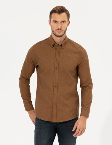 Kahverengi Slim Fit Uzun Kollu Gömlek