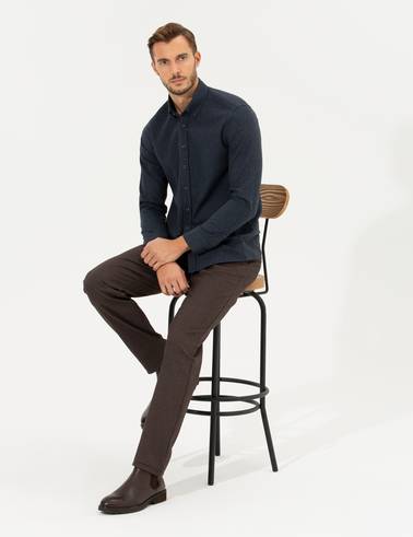 Lacivert Slim Fit Uzun Kollu Gömlek