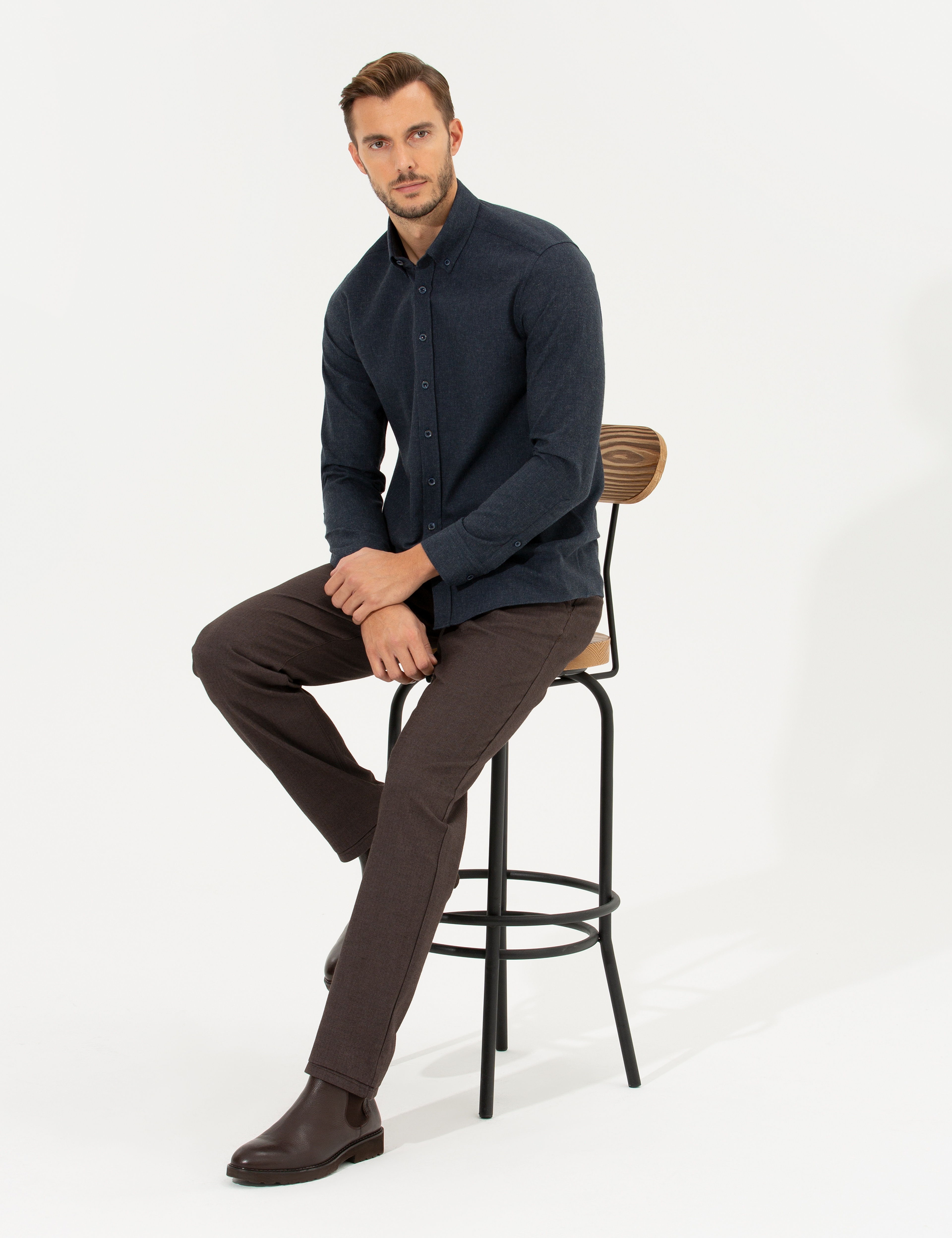 Lacivert Slim Fit Uzun Kollu Gömlek - Image 3