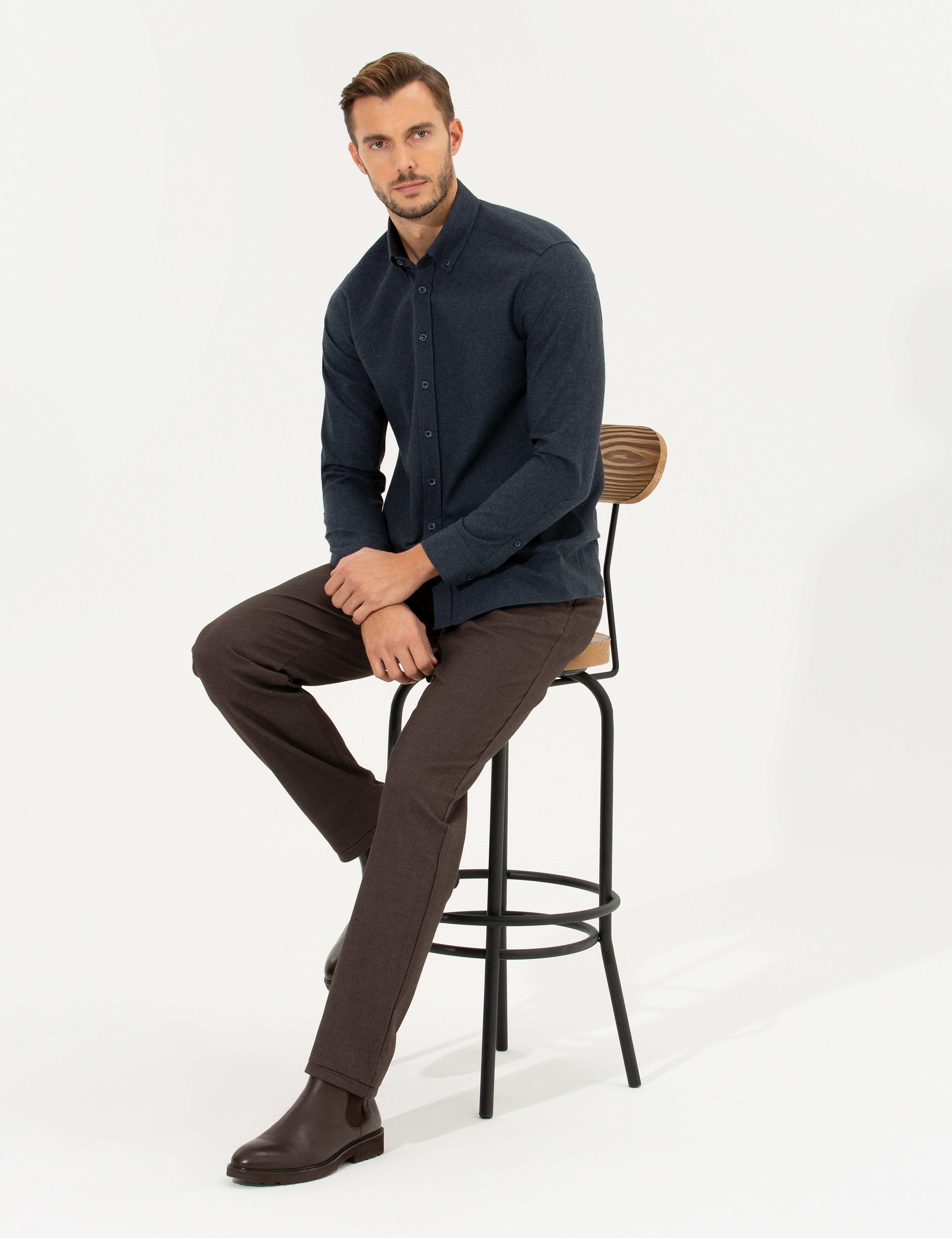 Lacivert Slim Fit Uzun Kollu Gömlek